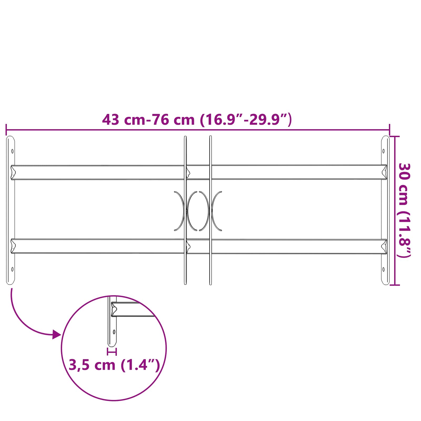 Rešetka za prozor 76 x 30 cm Čelik s prahom premazan Crna