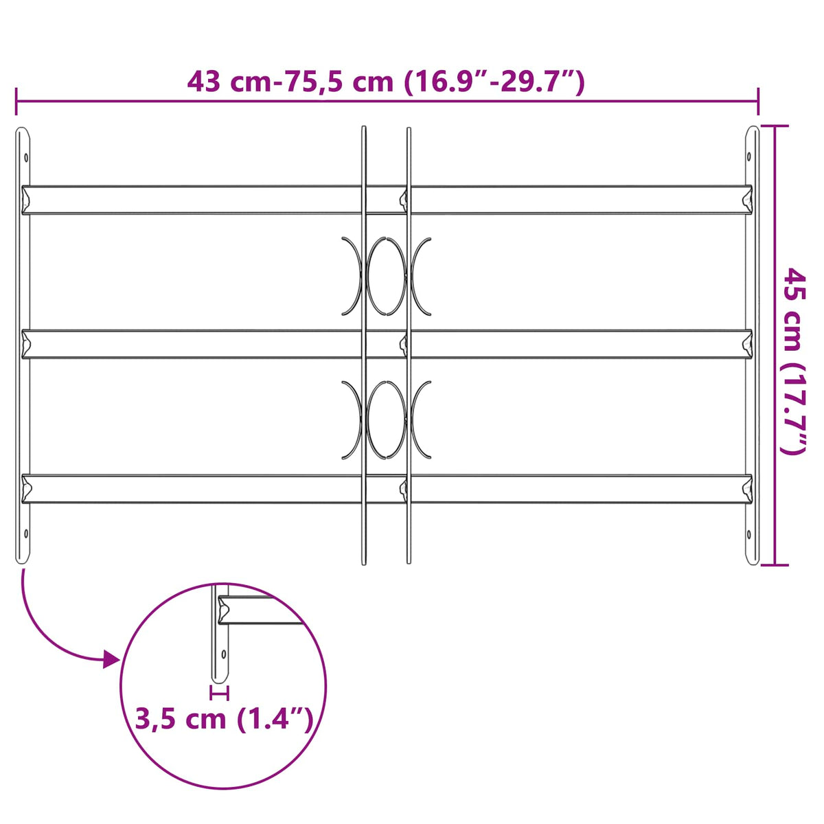 Rešetka za prozor 75.5 x 45 cm Čelik s prahom premazan Crna