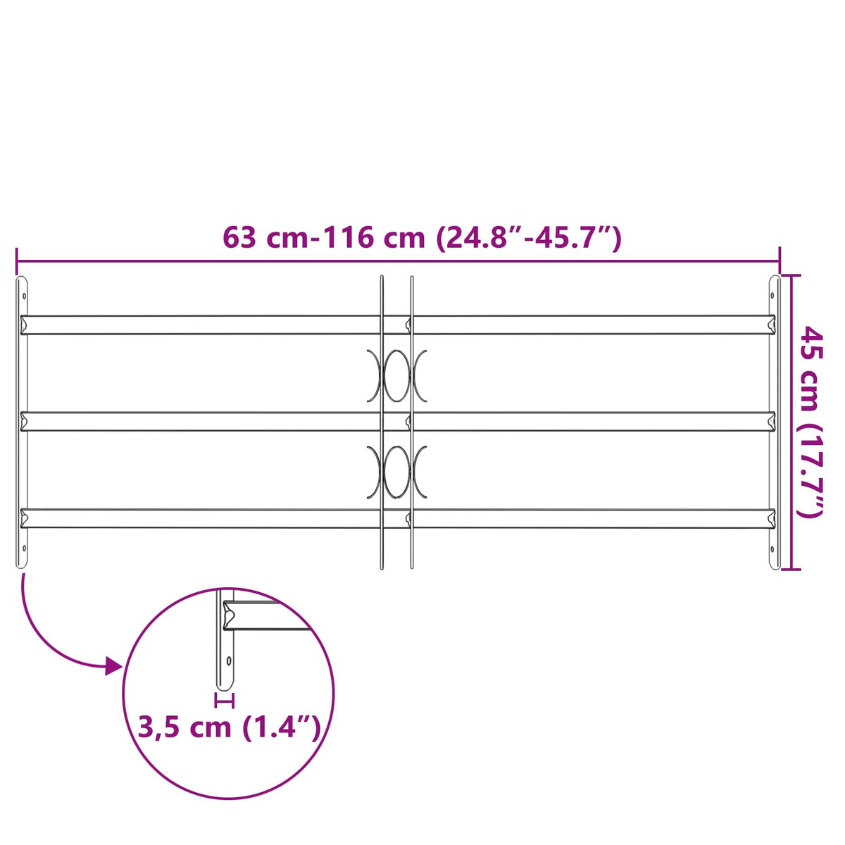 Rešetka za prozor 116 x 45 cm Čelik s prahom premazan Crna