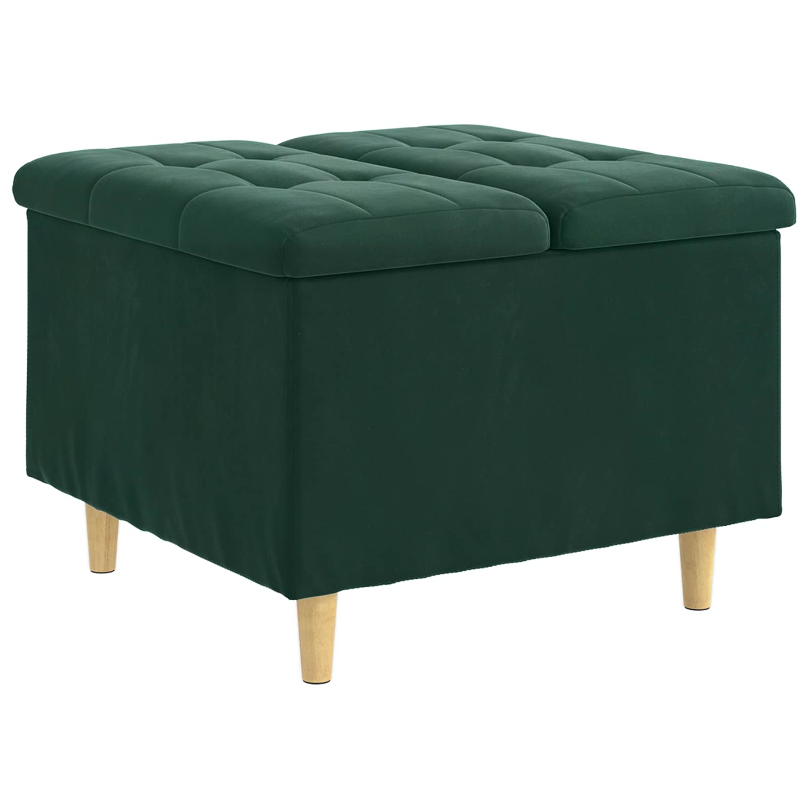 Otoman za pohranu s jastukom Tamnozelena 60 x 60 x 45 cm Baršun