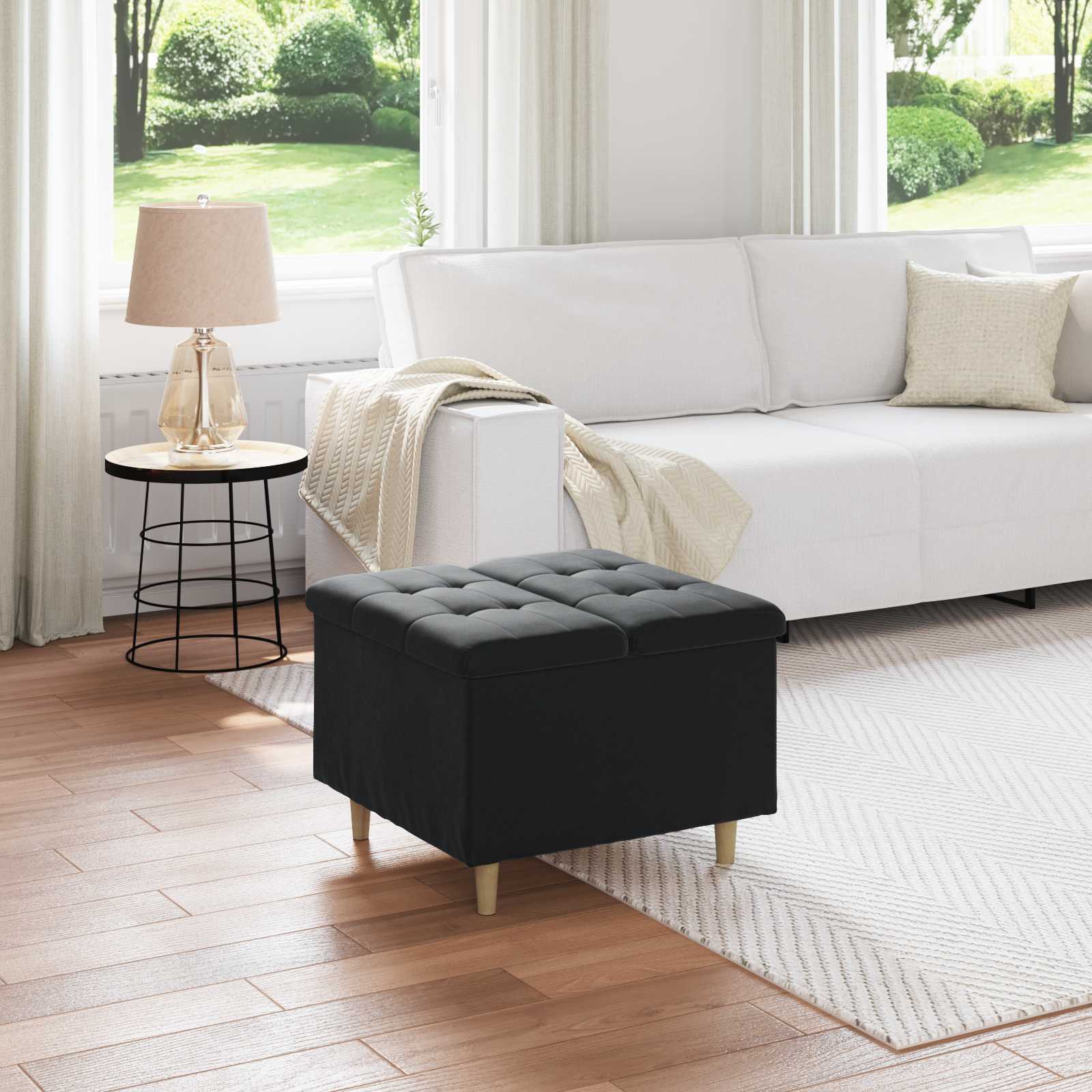 Otoman za pohranu s jastukom Crna 60 x 60 x 45 cm Baršun