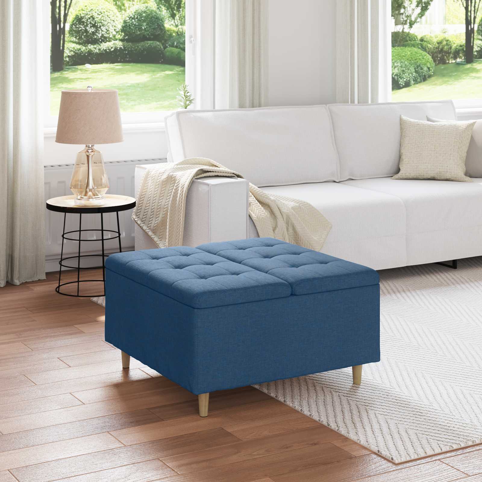Otoman za pohranu s jastukom Plava 80 x 80 x 45 cm tkanina