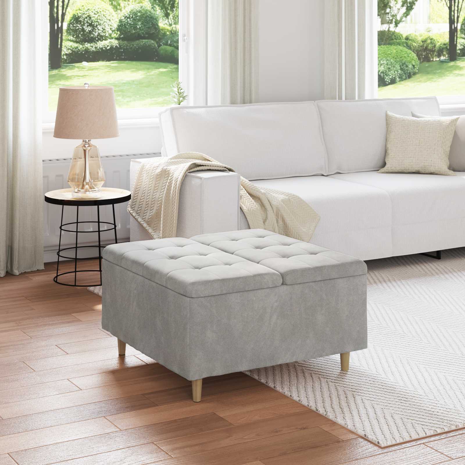 Otoman za pohranu Svijetlo siva 80 x 80 x 45 cm Baršun