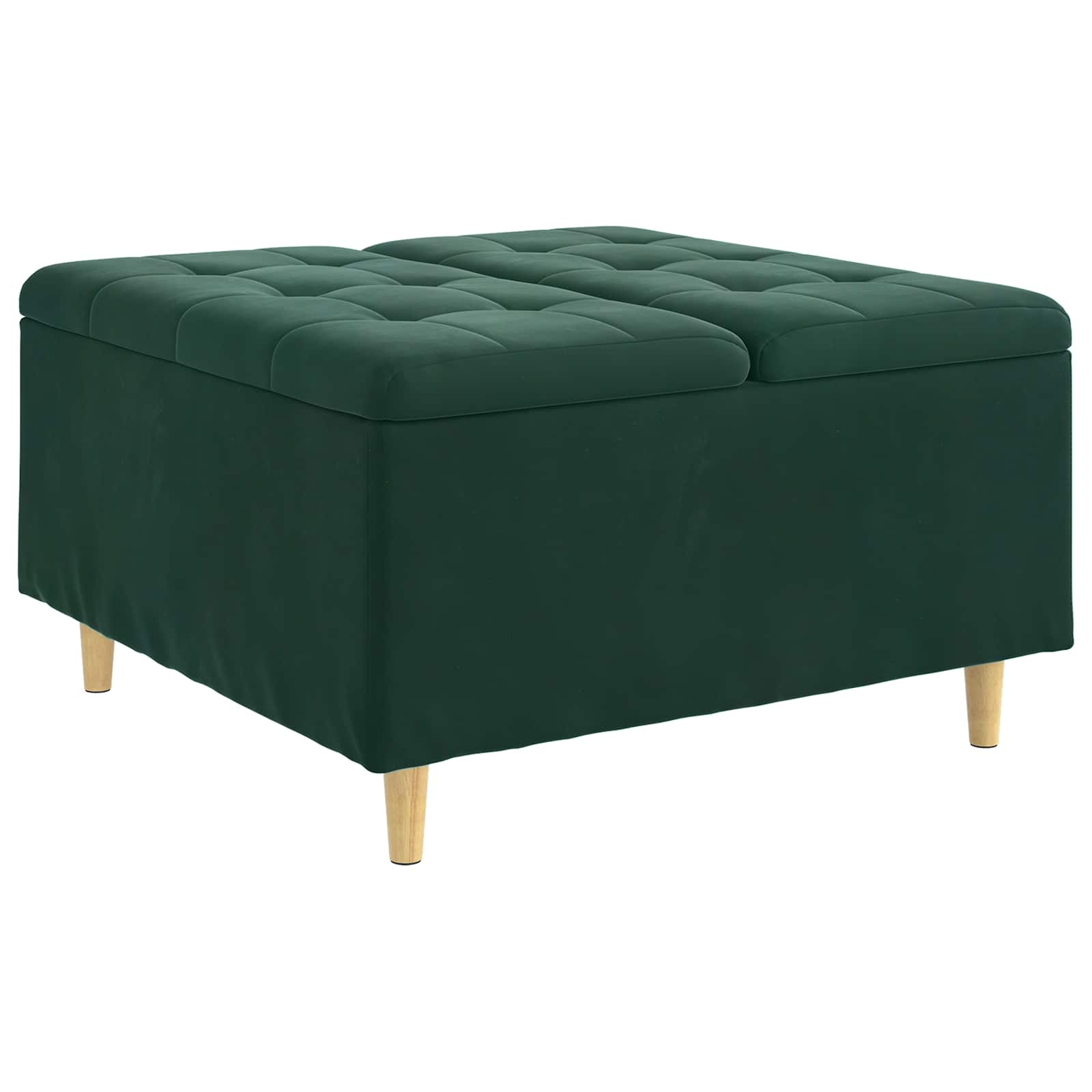 Otoman za pohranu s jastukom Tamnozelena 80 x 80 x 45 cm Baršun