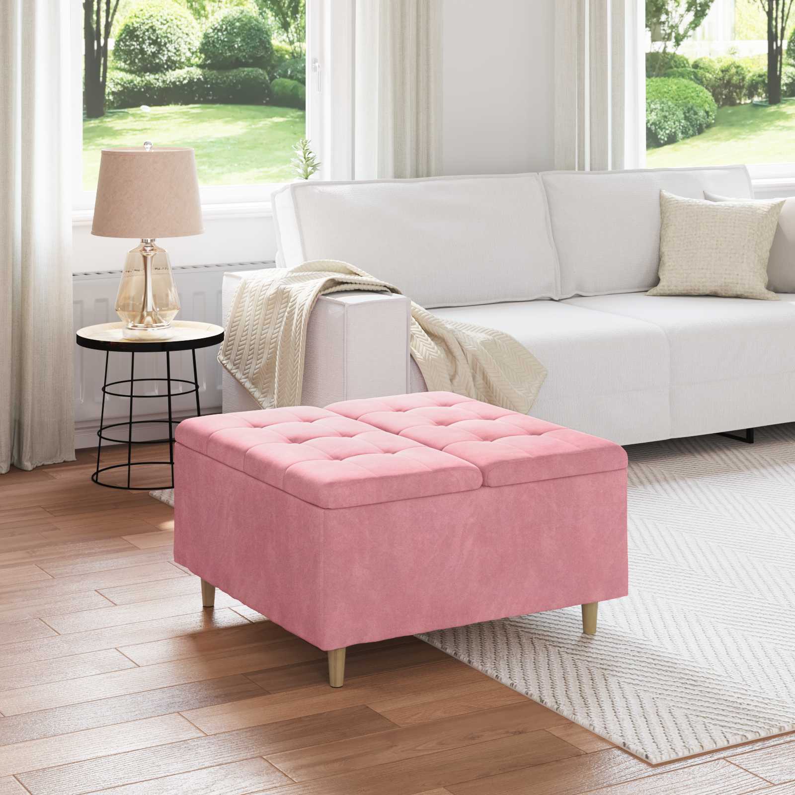 Otoman za pohranu s jastukom Ružičasta 80 x 80 x 45 cm Baršun