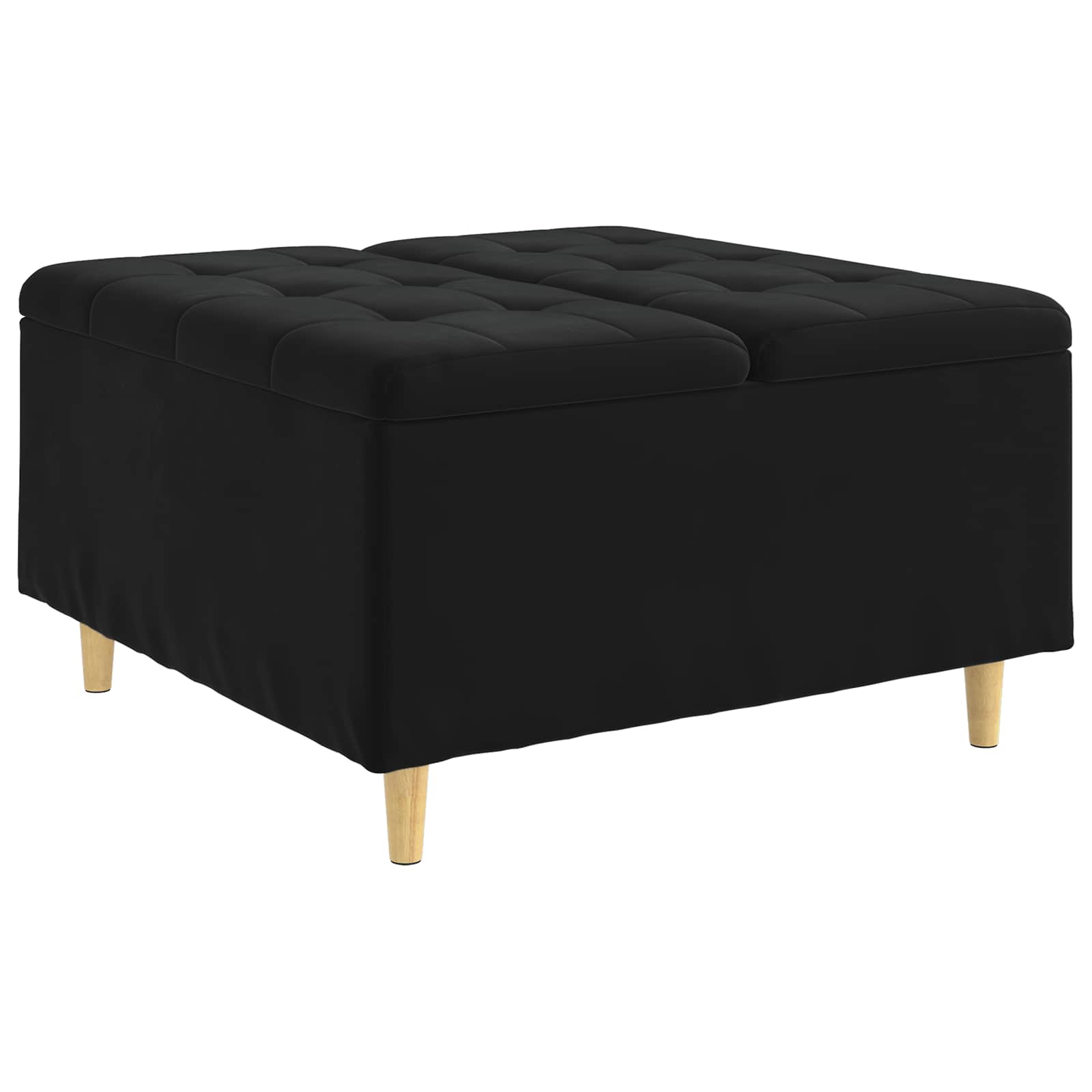 Otoman za pohranu s jastukom Crna 80 x 80 x 45 cm Baršun