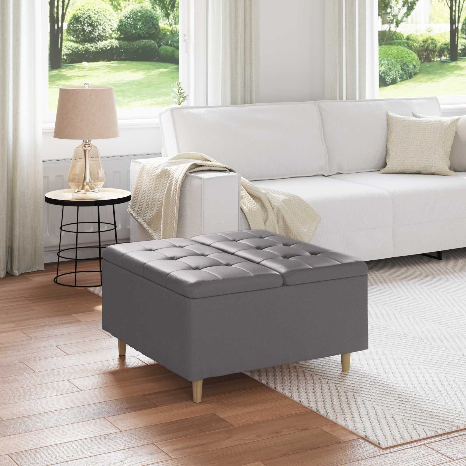 Otoman za pohranu s jastukom Sivi 80 x 80 x 45 cm Umjetna koža