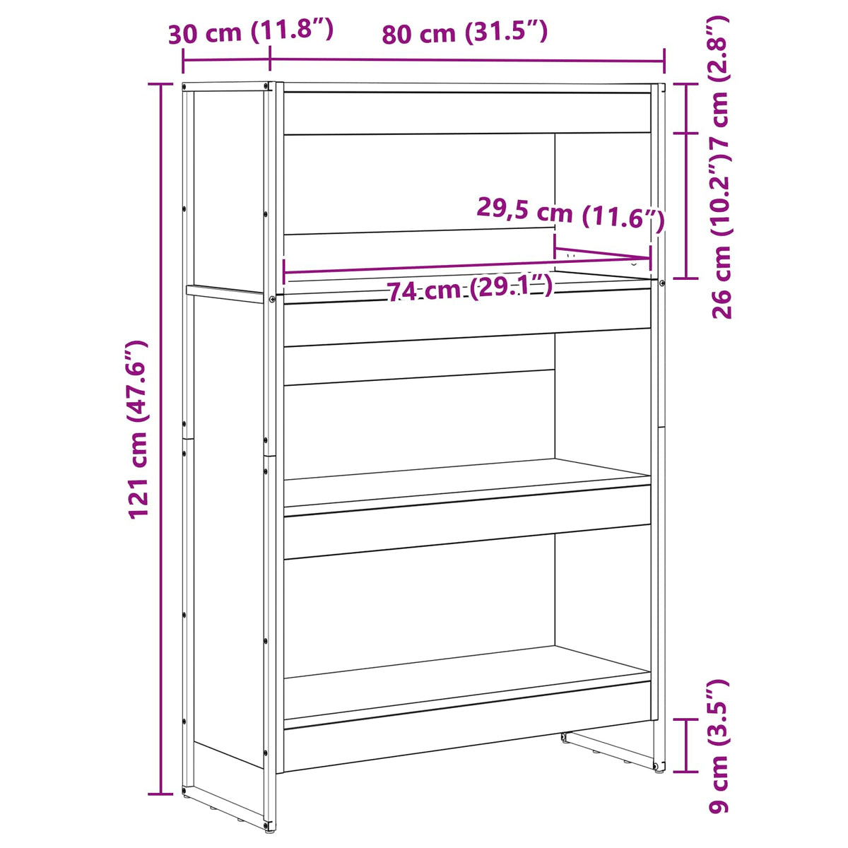 Ormarić za knjige Dimni hrast 80 x 30 x 121 cm