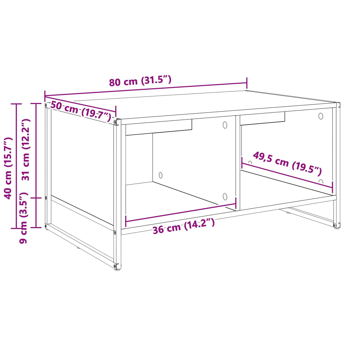 Kava Stol Siva Sonoma 80 x 50 x 40 cm Konstruirano drvo