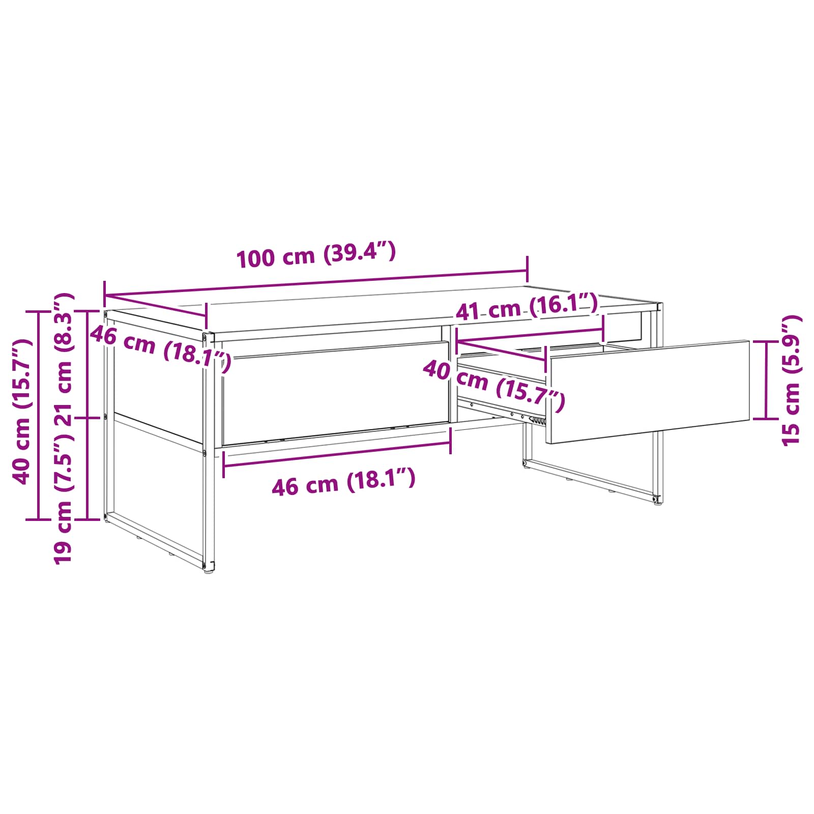 Kava Stol s ladicama Sonoma 100 x 46 x 40 cm Konstruirano drvo