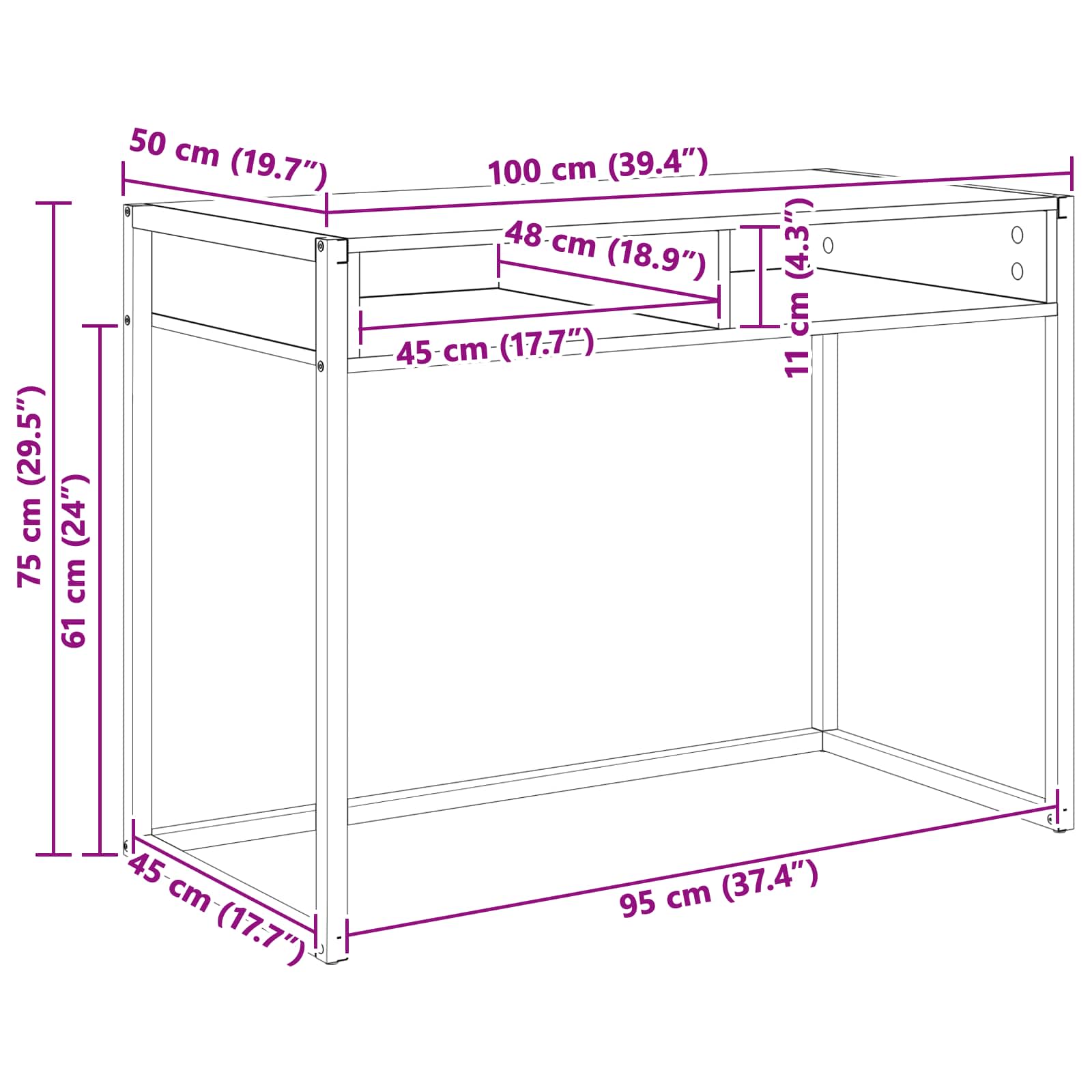 Stol s pohranom Dimni hrast 100 x 50 x 75 cm Konstruirano drvo