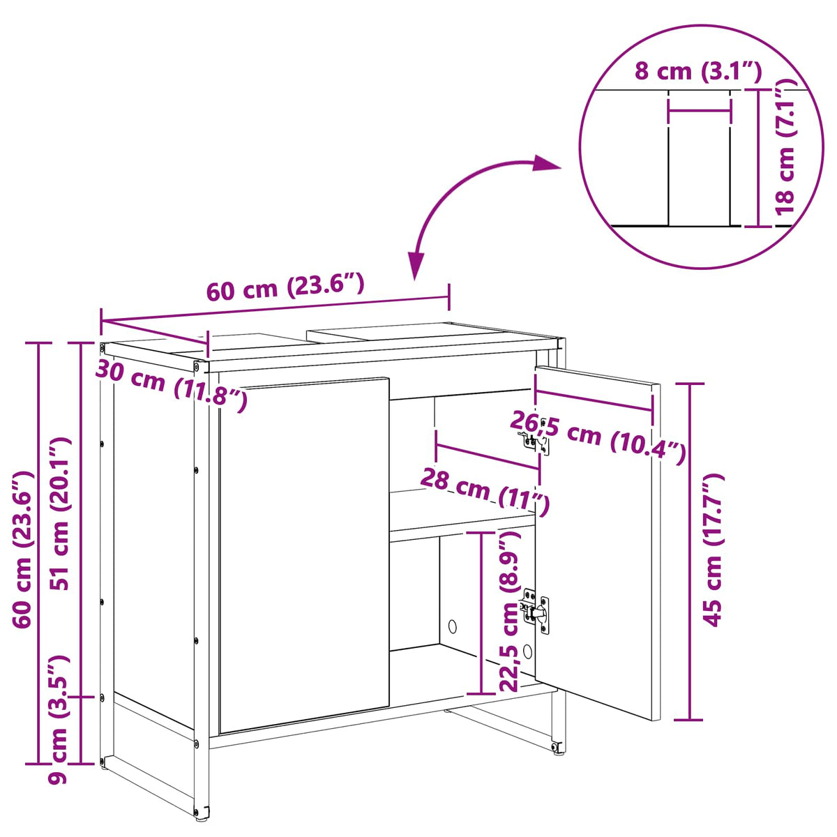 Kupaonski ormar Crni hrast 60 x 30 x 60 cm Konstruirano drvo