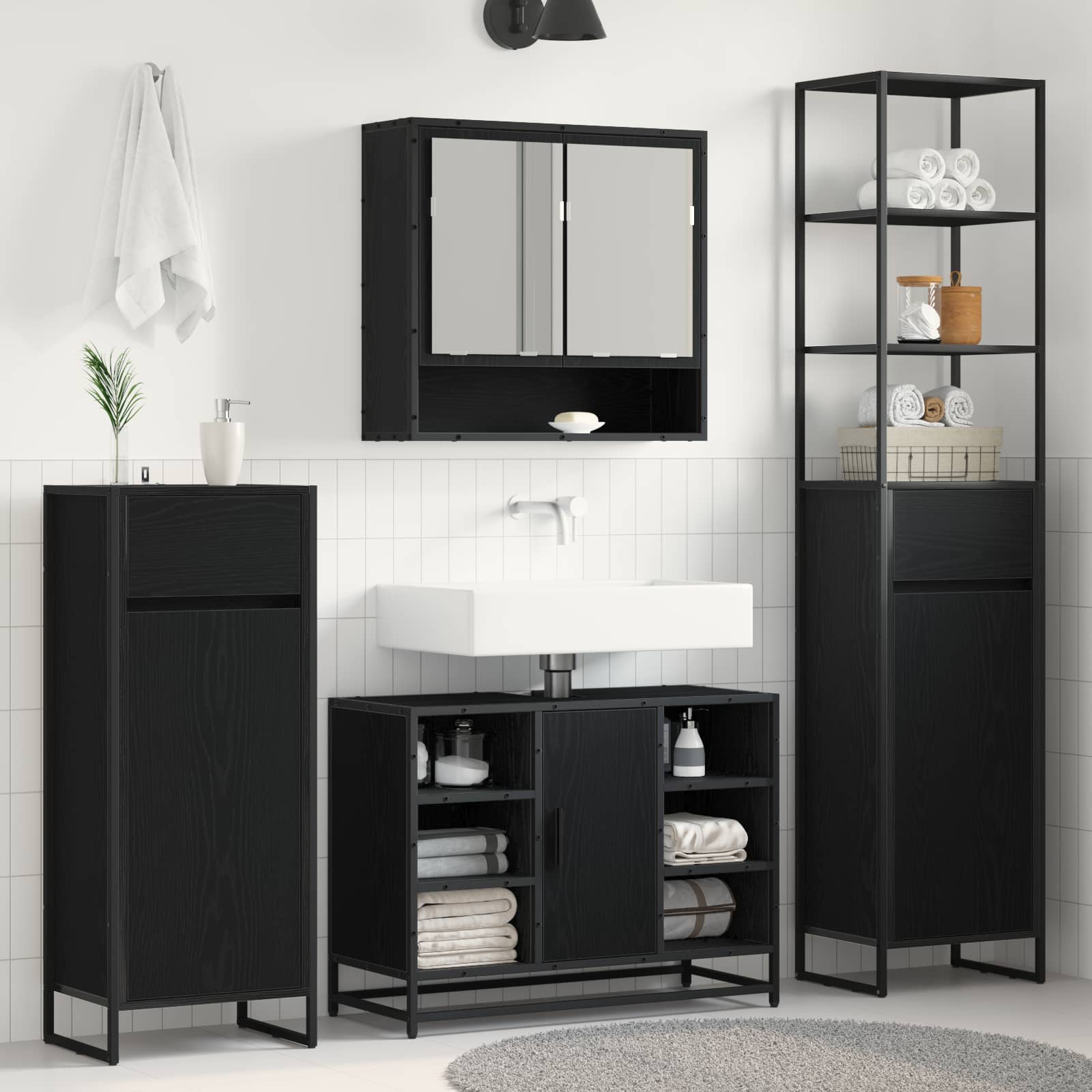 Kupaonski ormar Crni hrast 40 x 30 x 180 cm Konstruirano drvo