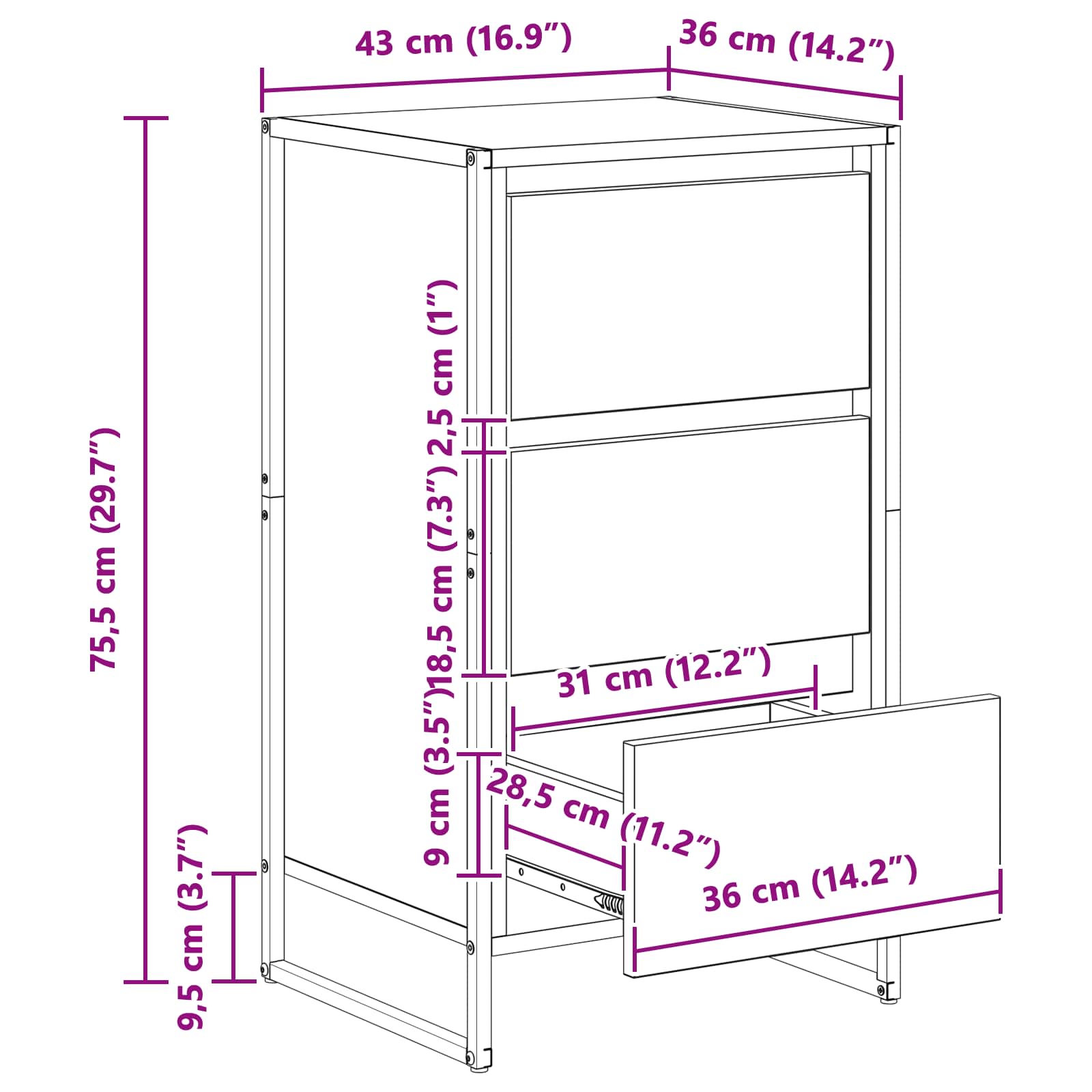 Kreveta Dimni hrast 42 x 36 x 75.5 cm Konstruirano drvo