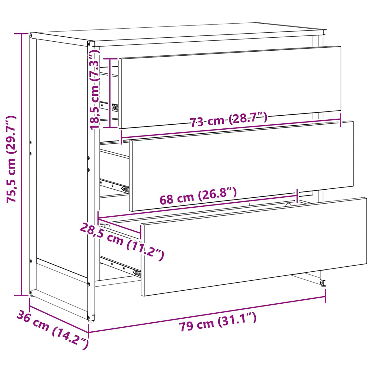 Kreveta s ladicama Sonoma 79 x 36 x 75.5 cm Konstruirano drvo