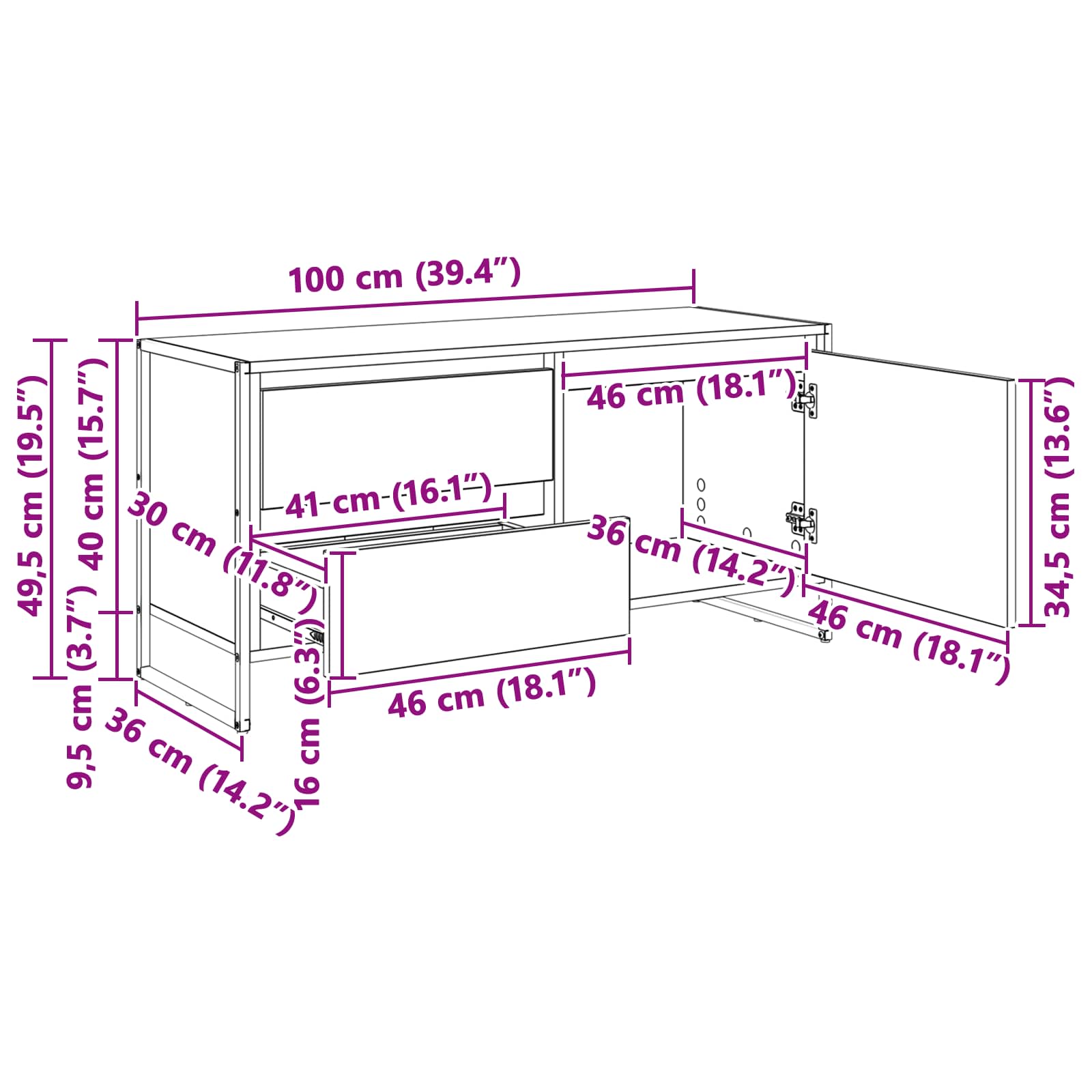 TV ormar Siva Sonoma 100 x 36 x 49.5 cm Konstruirano drvo