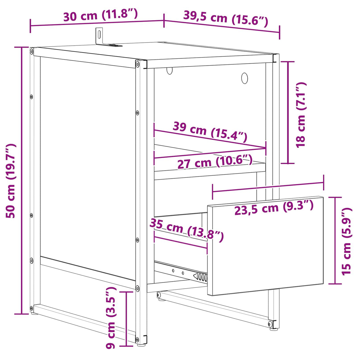 Noćni ormarić s ladicama 2 pcs Crni hrast 39,5 x 30 x 50 cm