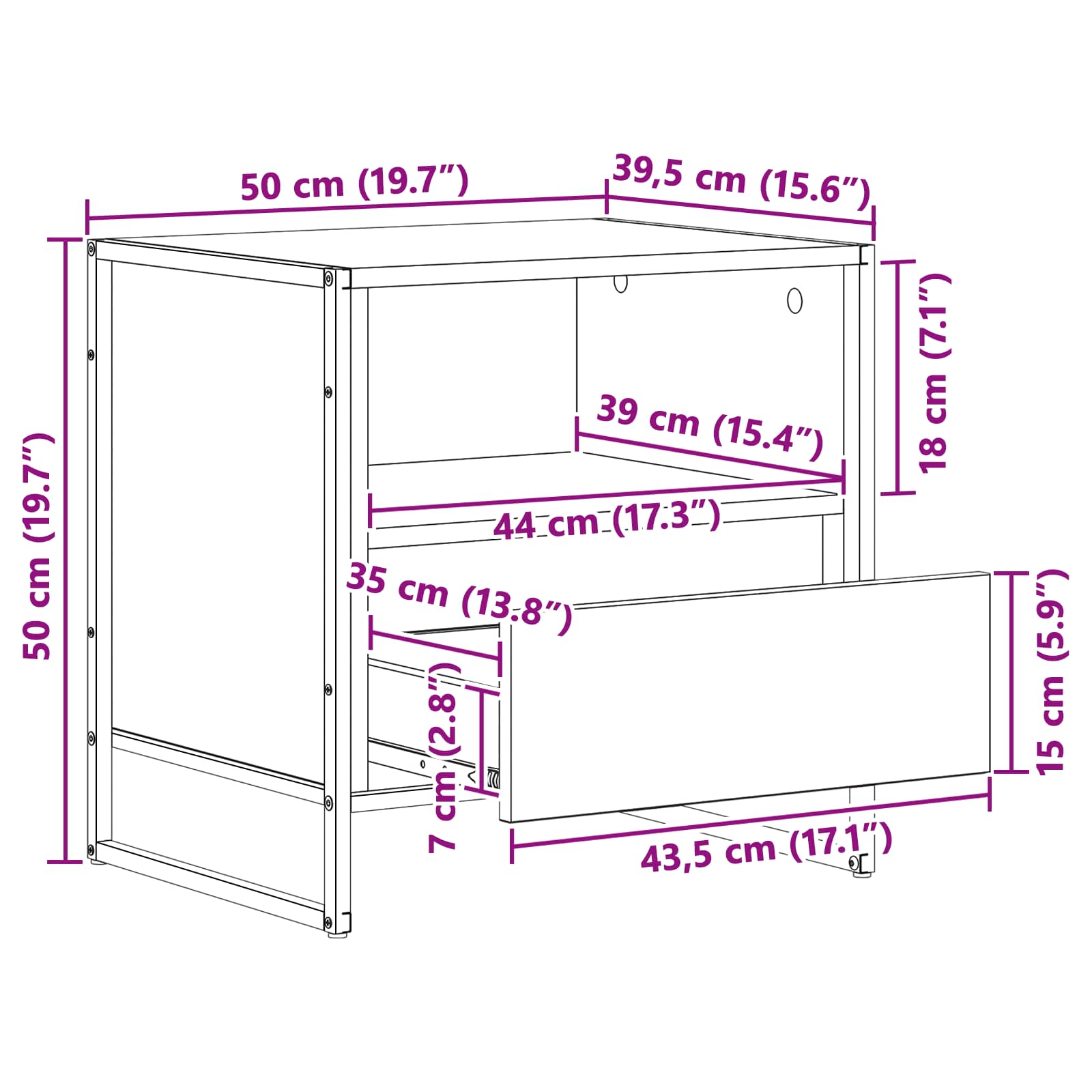 Noćni ormarić Crni hrast 50 x 39,5 x 50 cm Konstruirano drvo