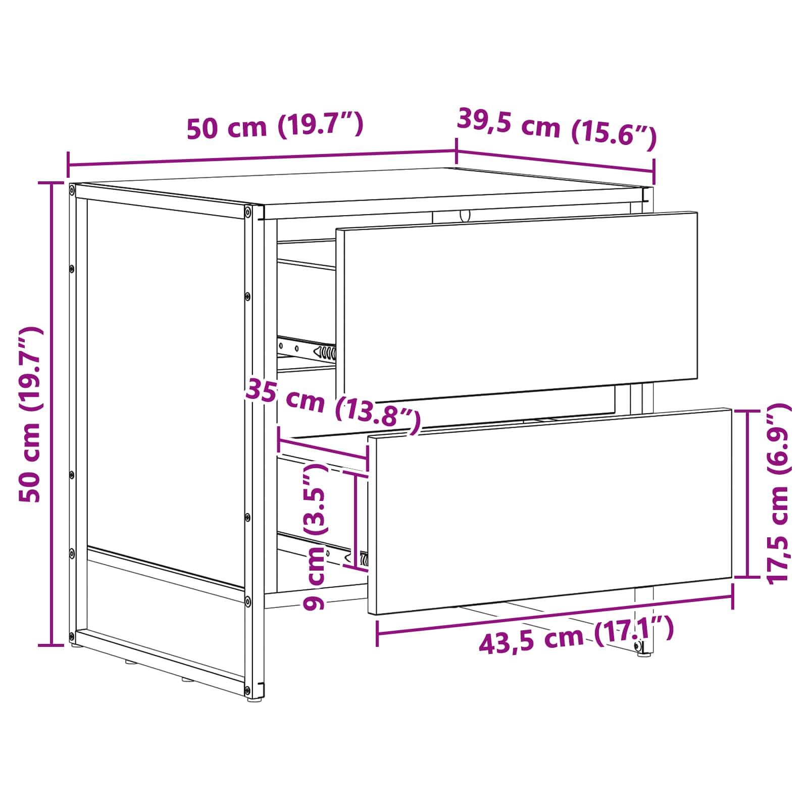 Noćni ormarić Staro drvo 50 x 39.5 x 50 cm Konstruirano drvo