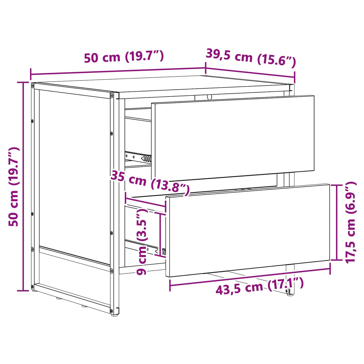 Noćni ormarić 2 pcs Umjetnička hrastovina 50 x 39.5 x 50 cm