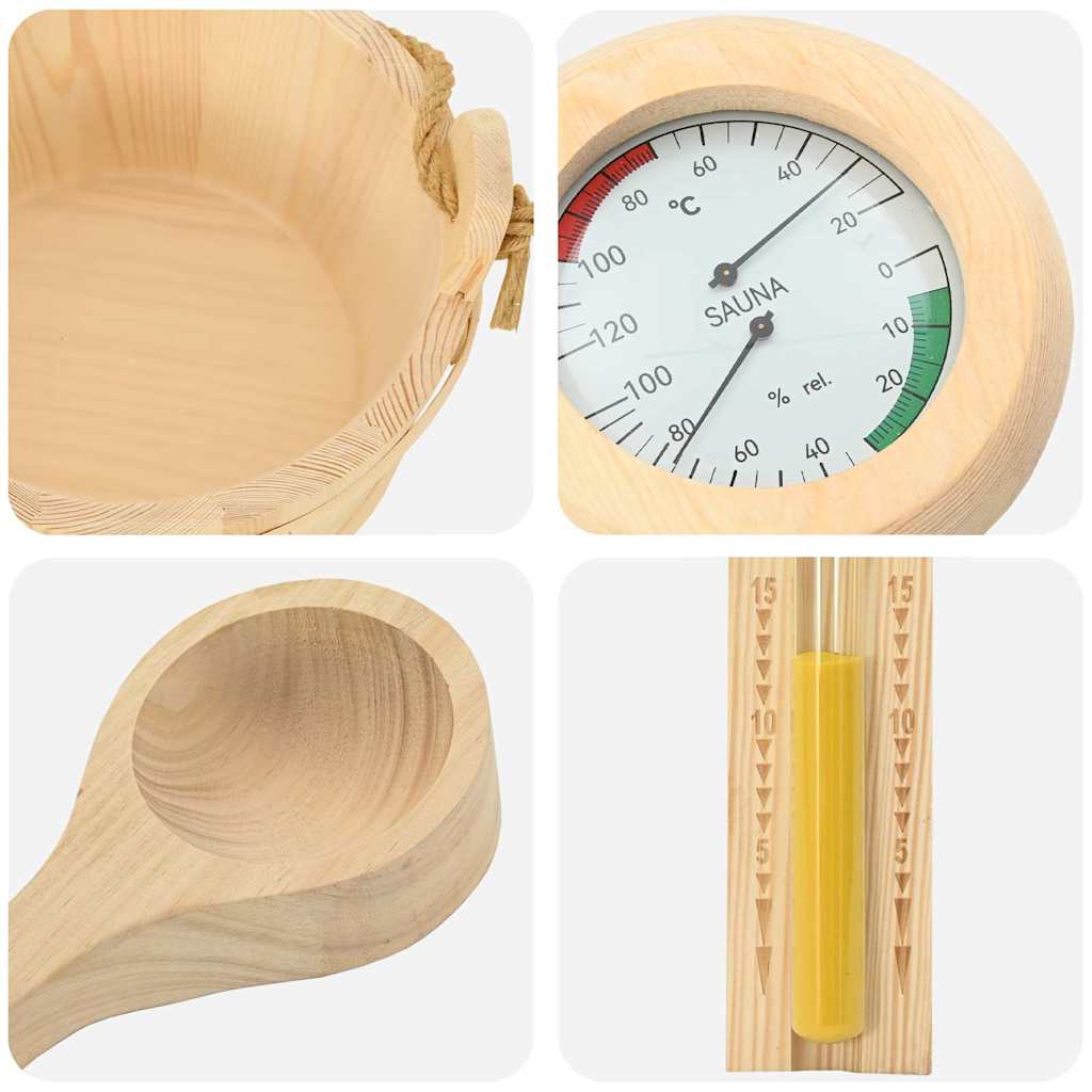 Set pribora za saunu 4 pcs Smeđa Čvrsto borovo drvo i konoplja