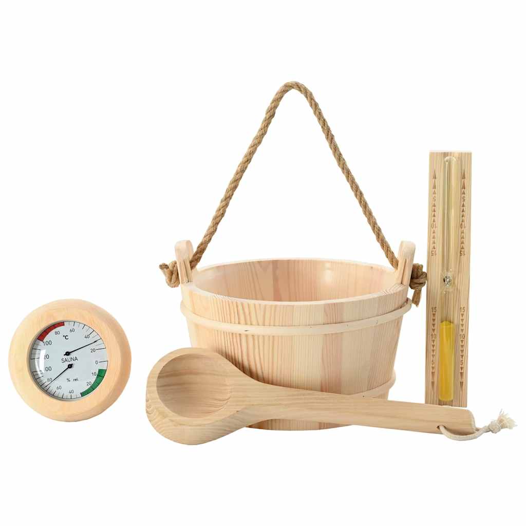 Set pribora za saunu 4 pcs Smeđa Čvrsto borovo drvo i konoplja