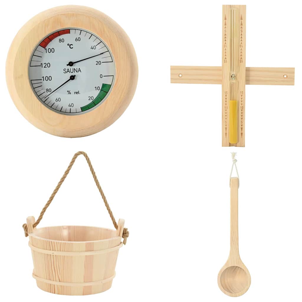 Set pribora za saunu 4 pcs Smeđa Čvrsto borovo drvo i konoplja