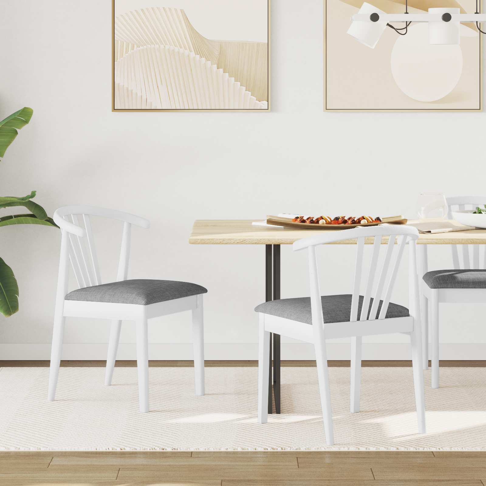 Stolac za blagovanje 2 pcs Bijela i siva Čvrsto drvo