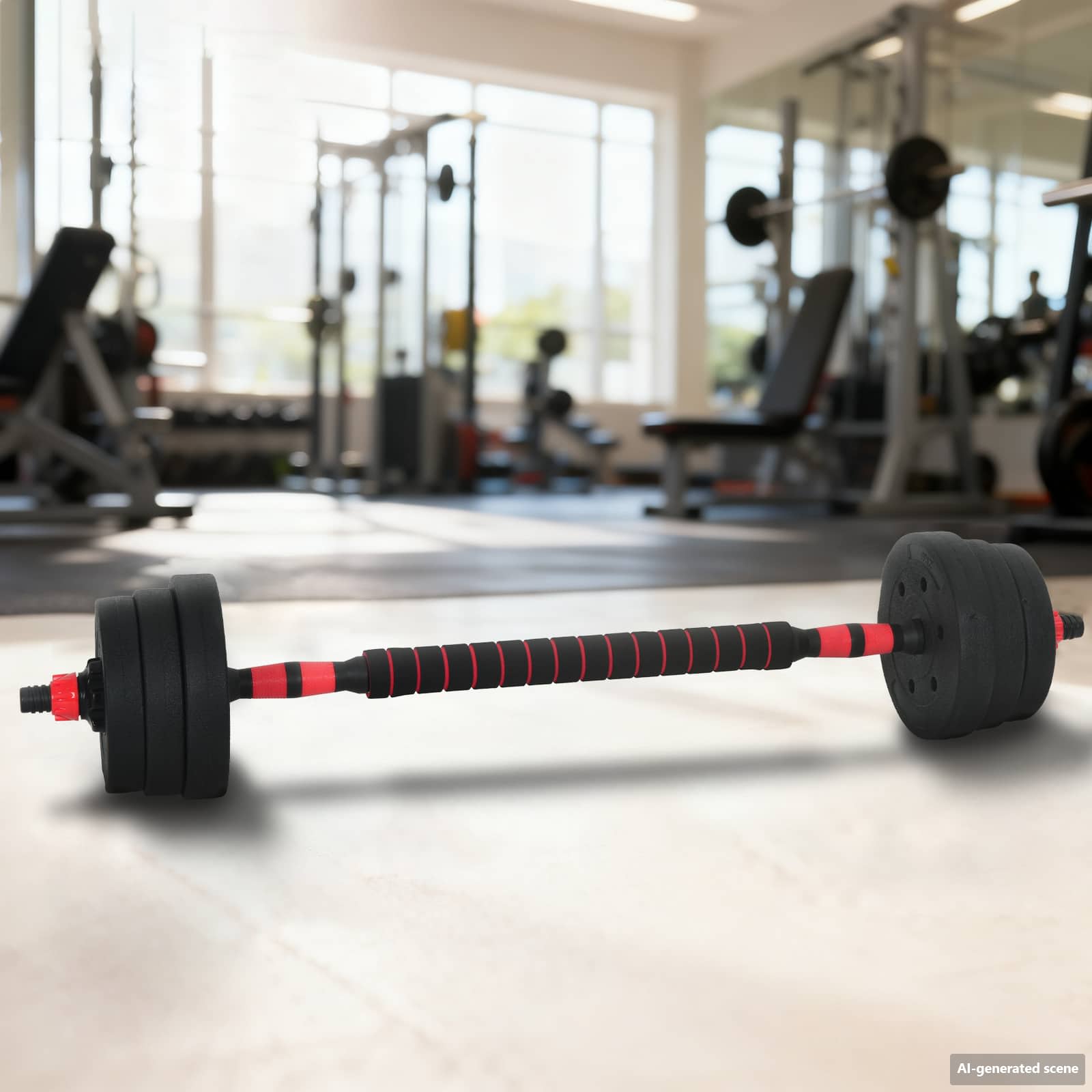 2-u-1 set bučica i olimpijske šipke 20 kg Crna i crvena