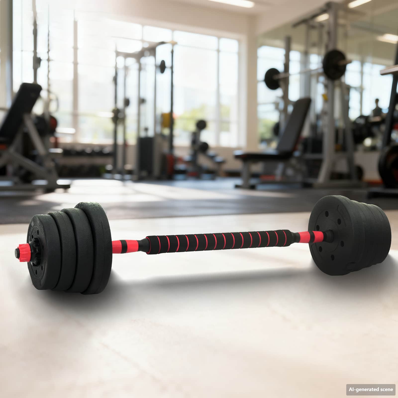 2-u-1 set bučica i olimpijske šipke 30 kg Crna i crvena