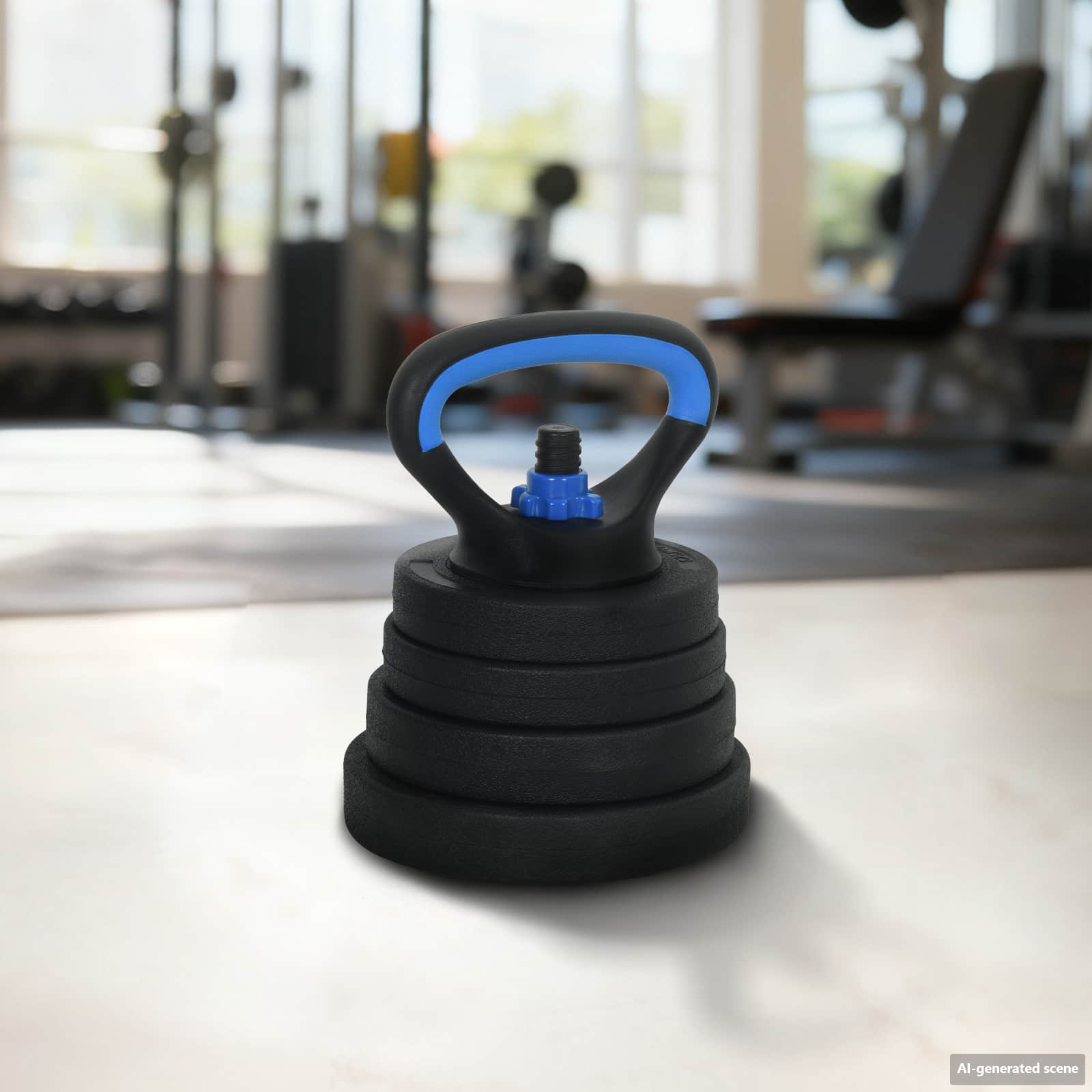 4-u-1 set bučica, brojčana i kettlebell 30 kg Crna i Plava