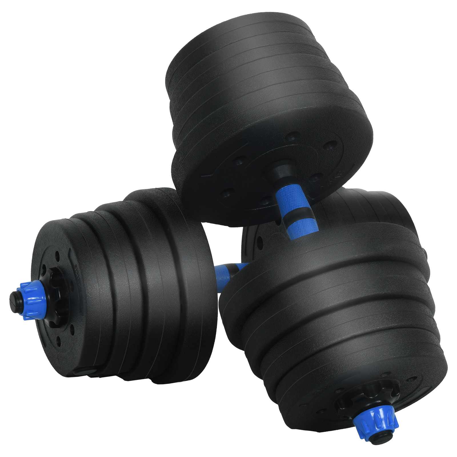 4-u-1 set bučica, brojčana i kettlebell 30 kg Crna i Plava