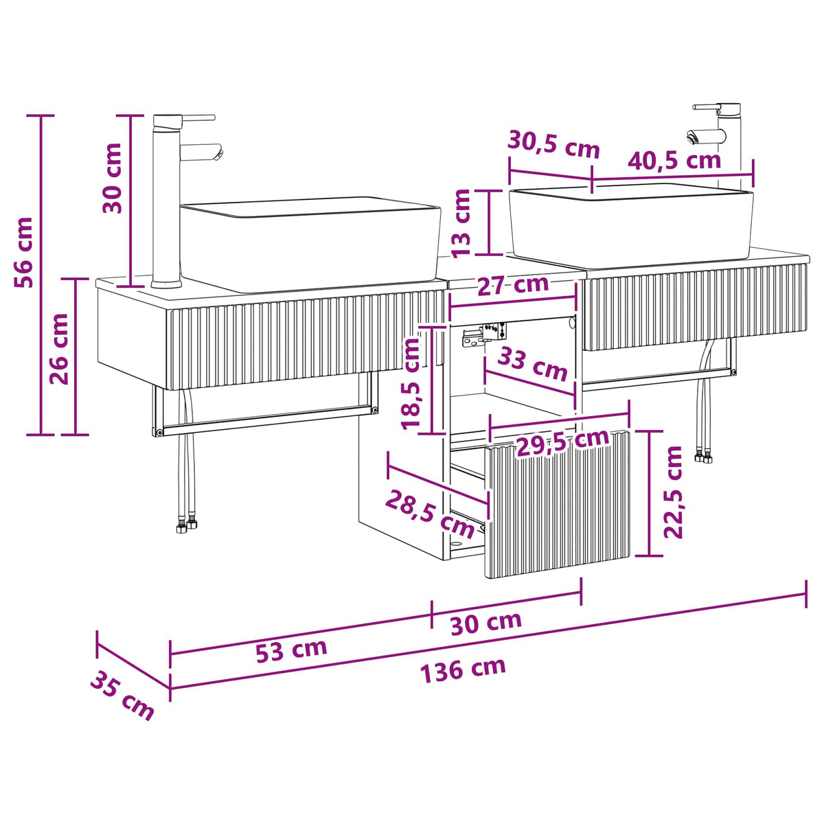 Set ormarića za kupaonicu 3 kom. Dimljeni hrast 53 x 35 x 39 cm