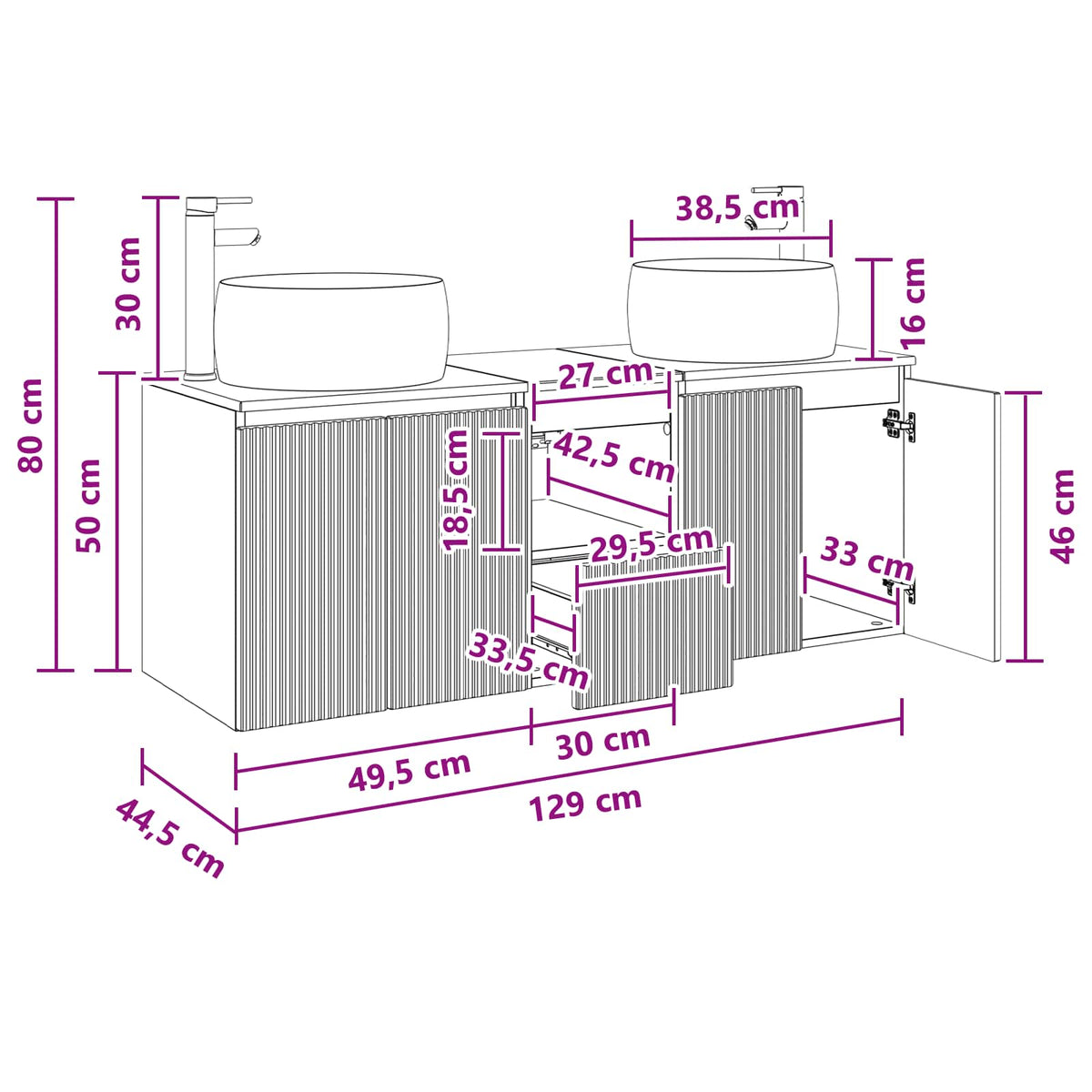 Set ormarića za kupaonicu 3 kom. Betonska siva 49,5 x 44,5 x 66 cm