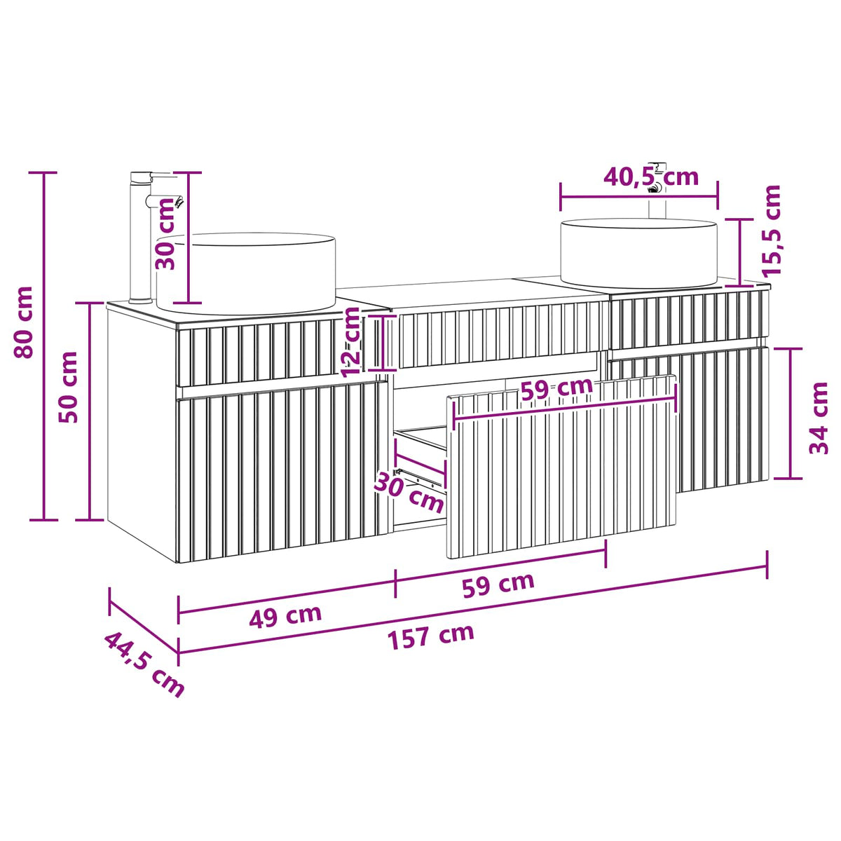 Set ormarića za kupaonicu 3 kom. Siva Sonoma 49 x 44,5 x 65,5 cm