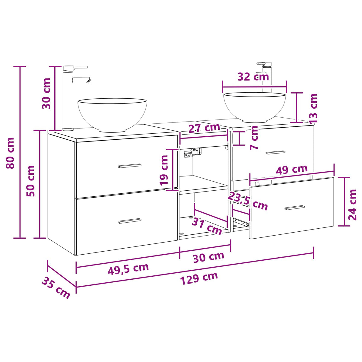 Set ormarića za kupaonicu 3 kom. Staro drvo 49,5 x 35 x 63 cm
