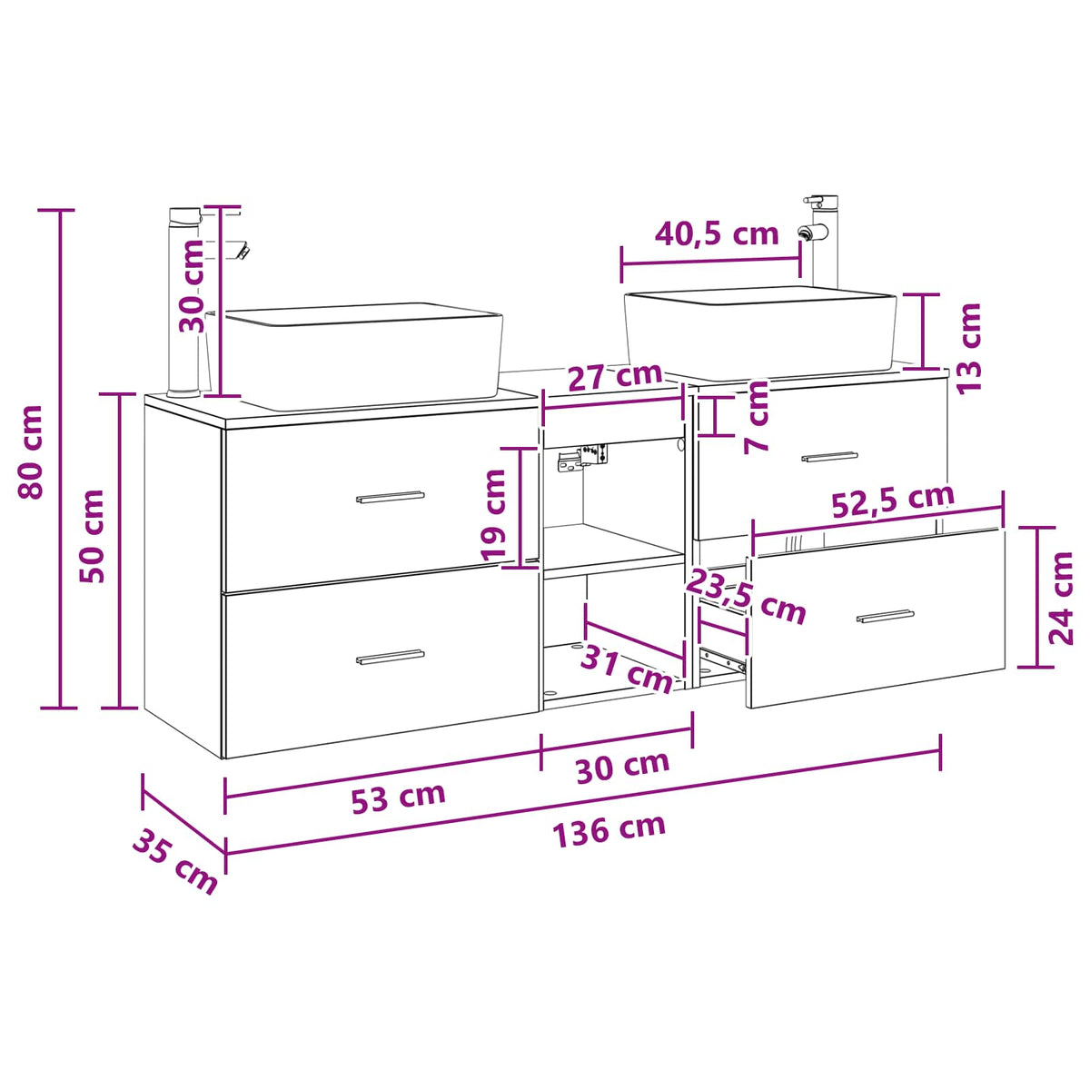 Set ormarića za kupaonicu 3 kom. Crna 53 x 34,5 x 63 cm