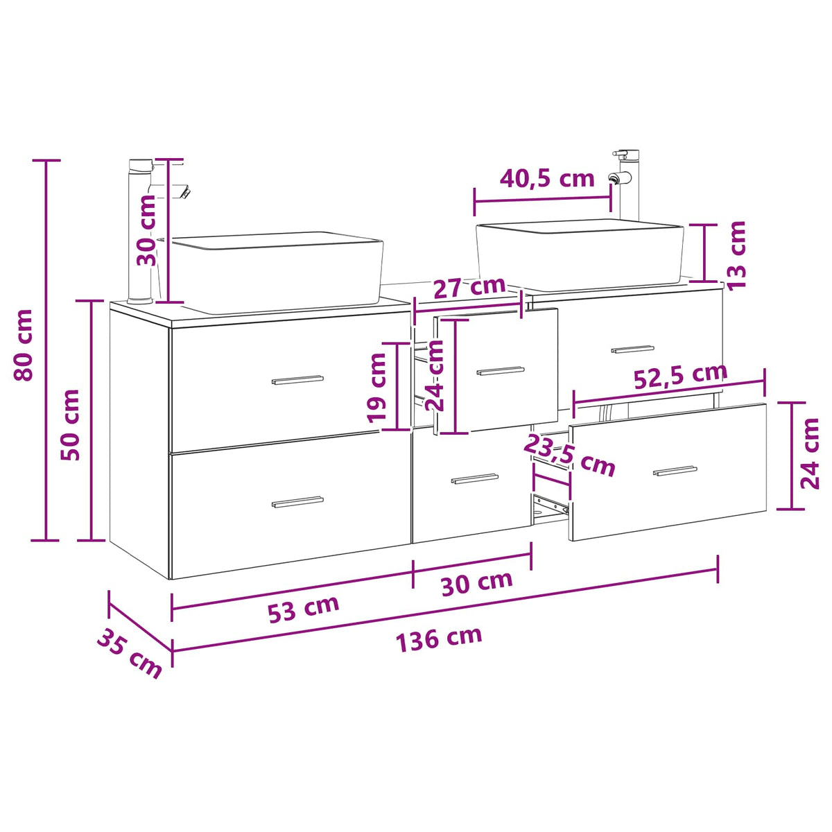 Set ormarića za kupaonicu 3 kom. Crna 53 x 34,5 x 63 cm