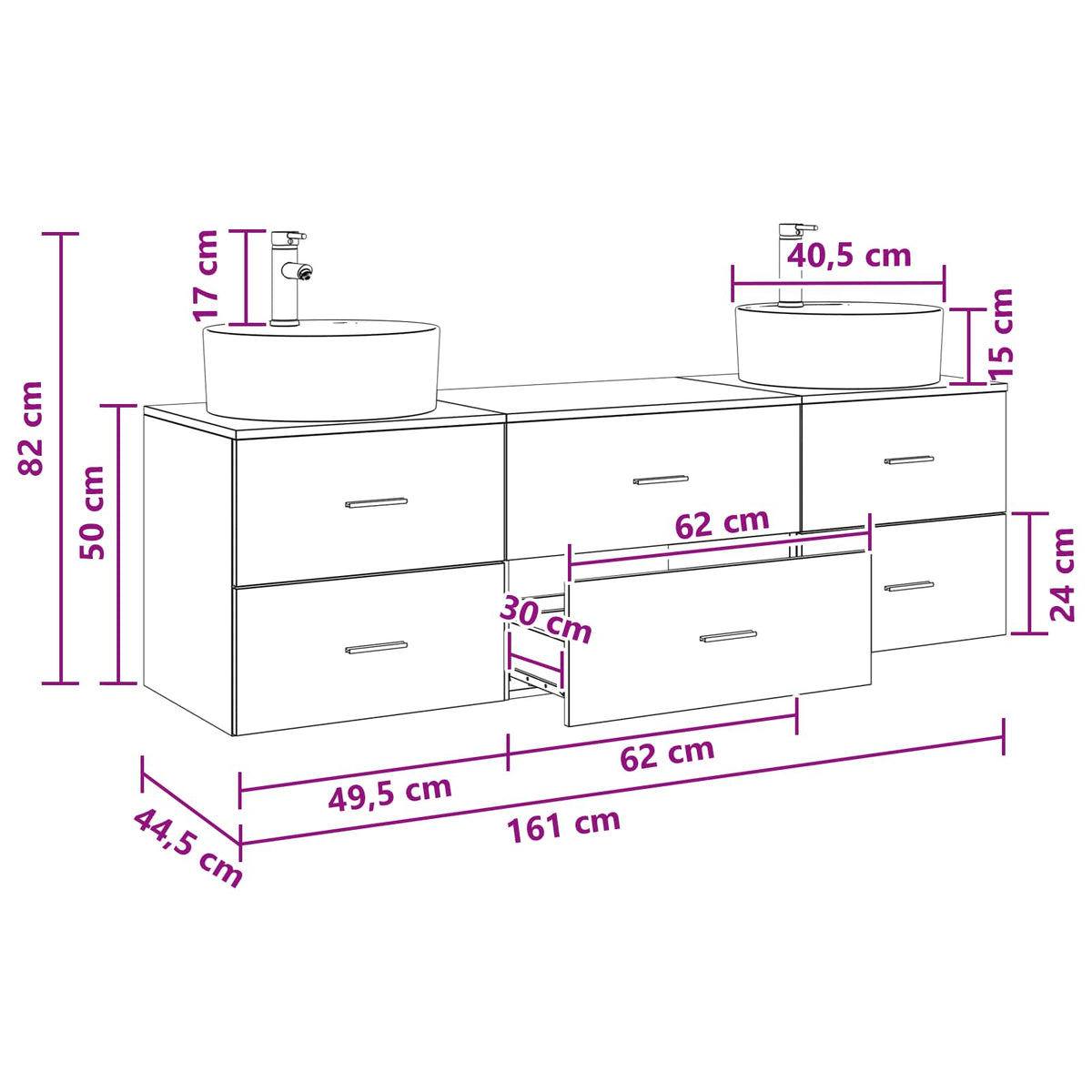 Set ormarića za kupaonicu 3 kom. Crna 62,5 x 44,5 x 50 cm