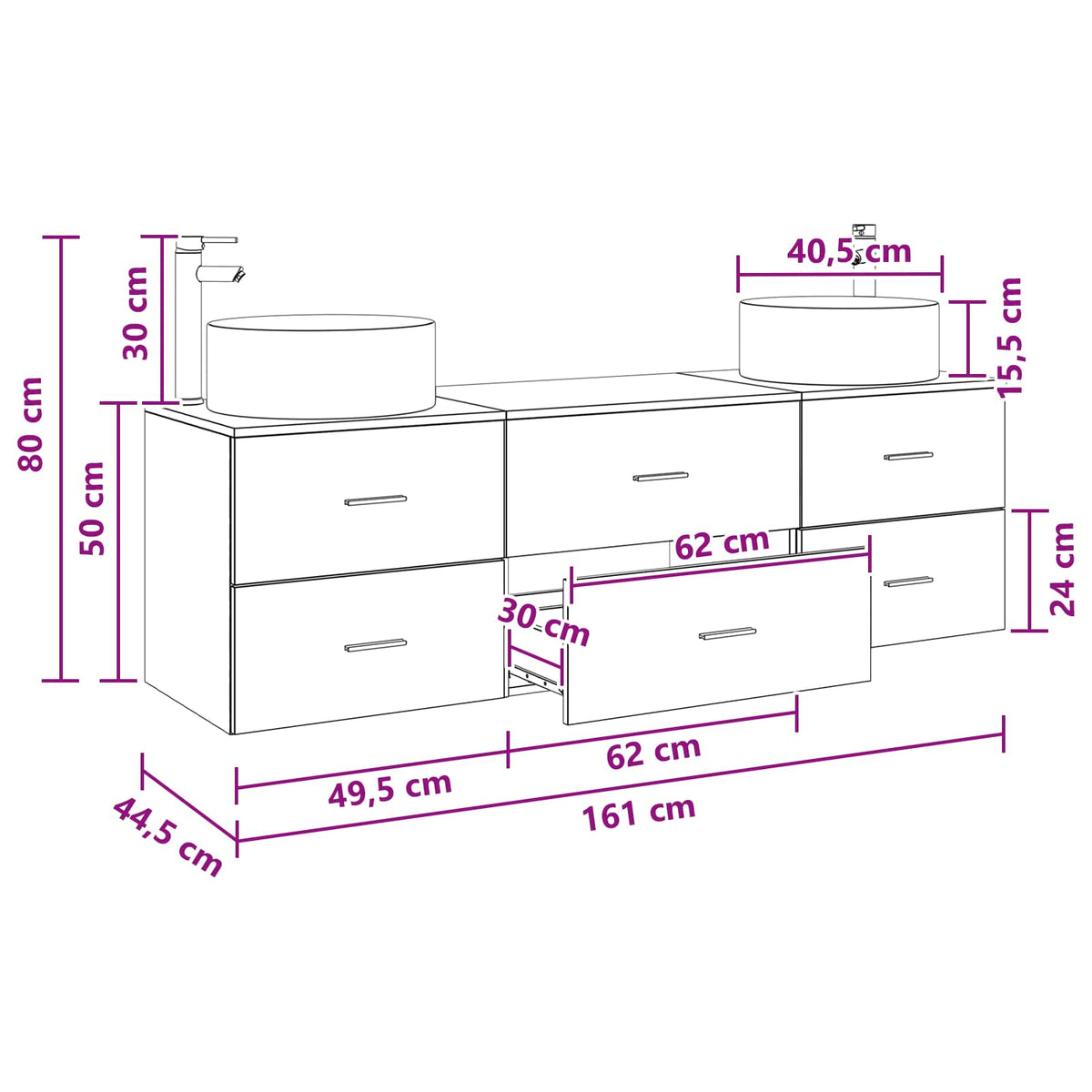Set namještaja za kupaonicu 3 kom. Betonska siva 49,5 x 44,5 x 65,5 cm