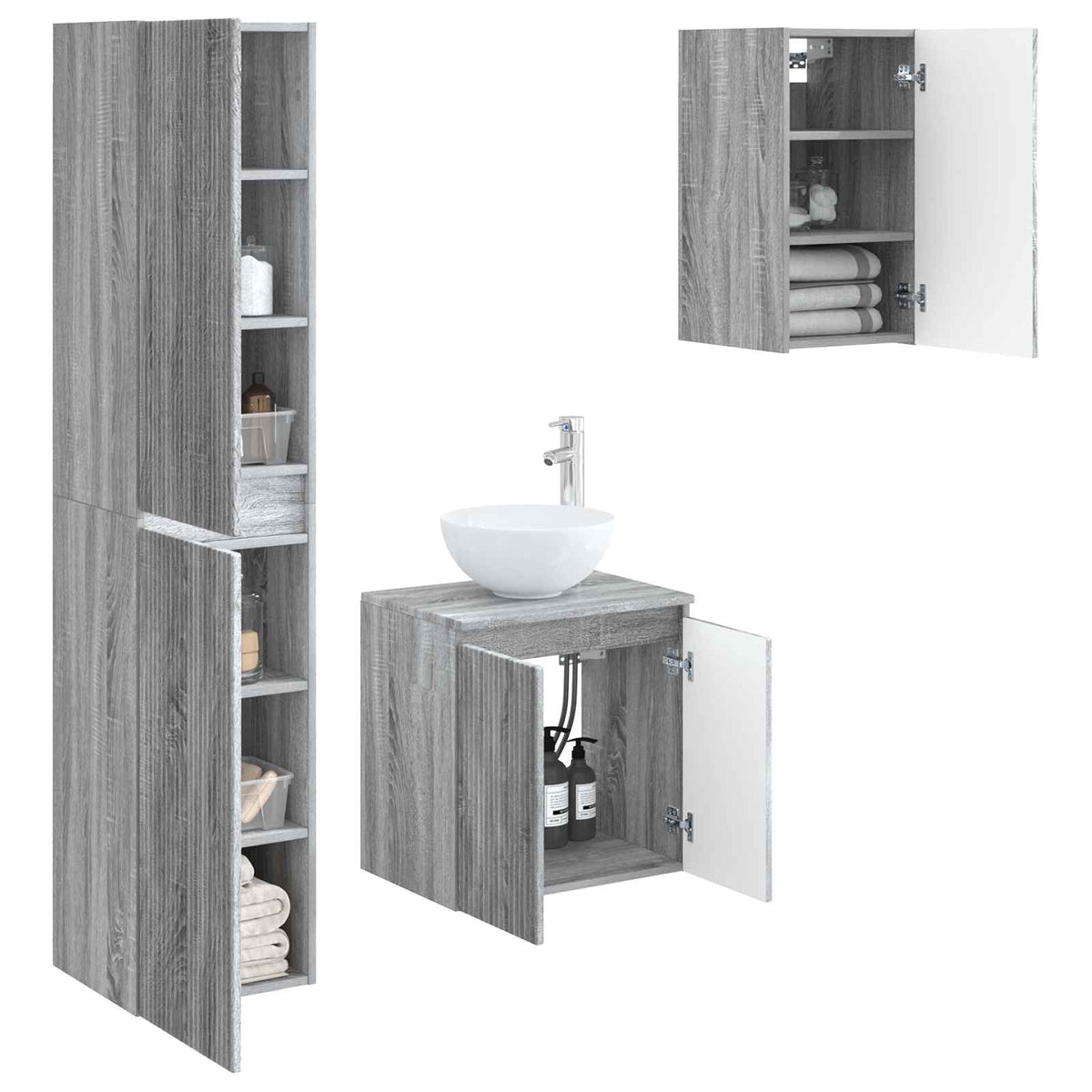 Set namještaja za kupaonicu 3 kom. Siva Sonoma 33 x 34.5 x 160 cm