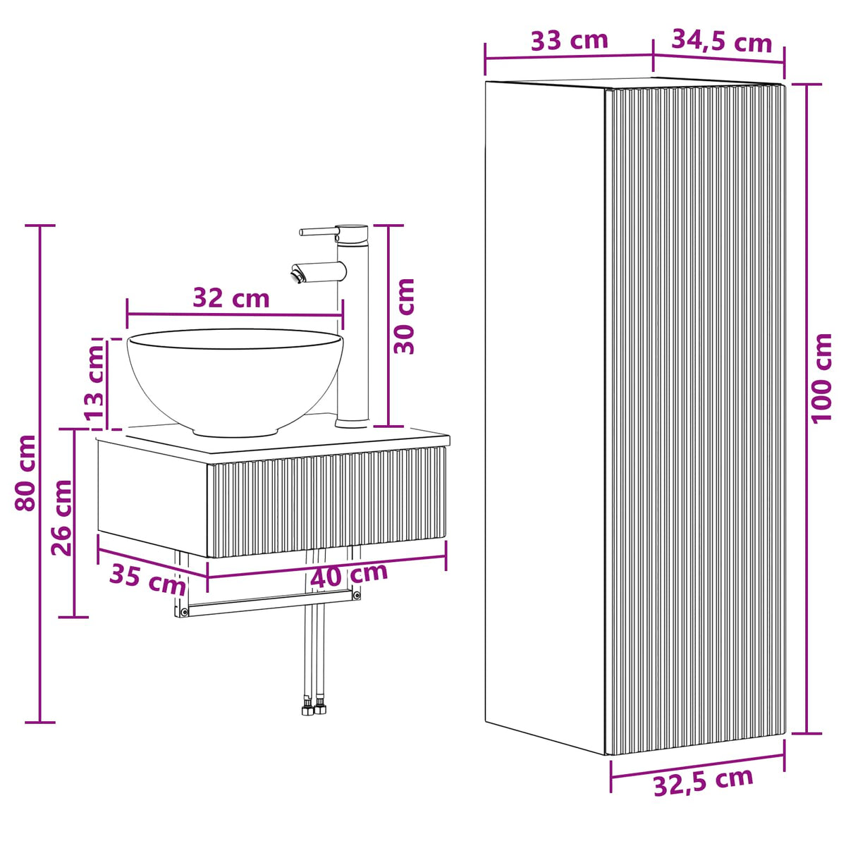 Set namještaja za kupaonicu 2 kom. Betonska siva 33 x 34,5 x 100 cm