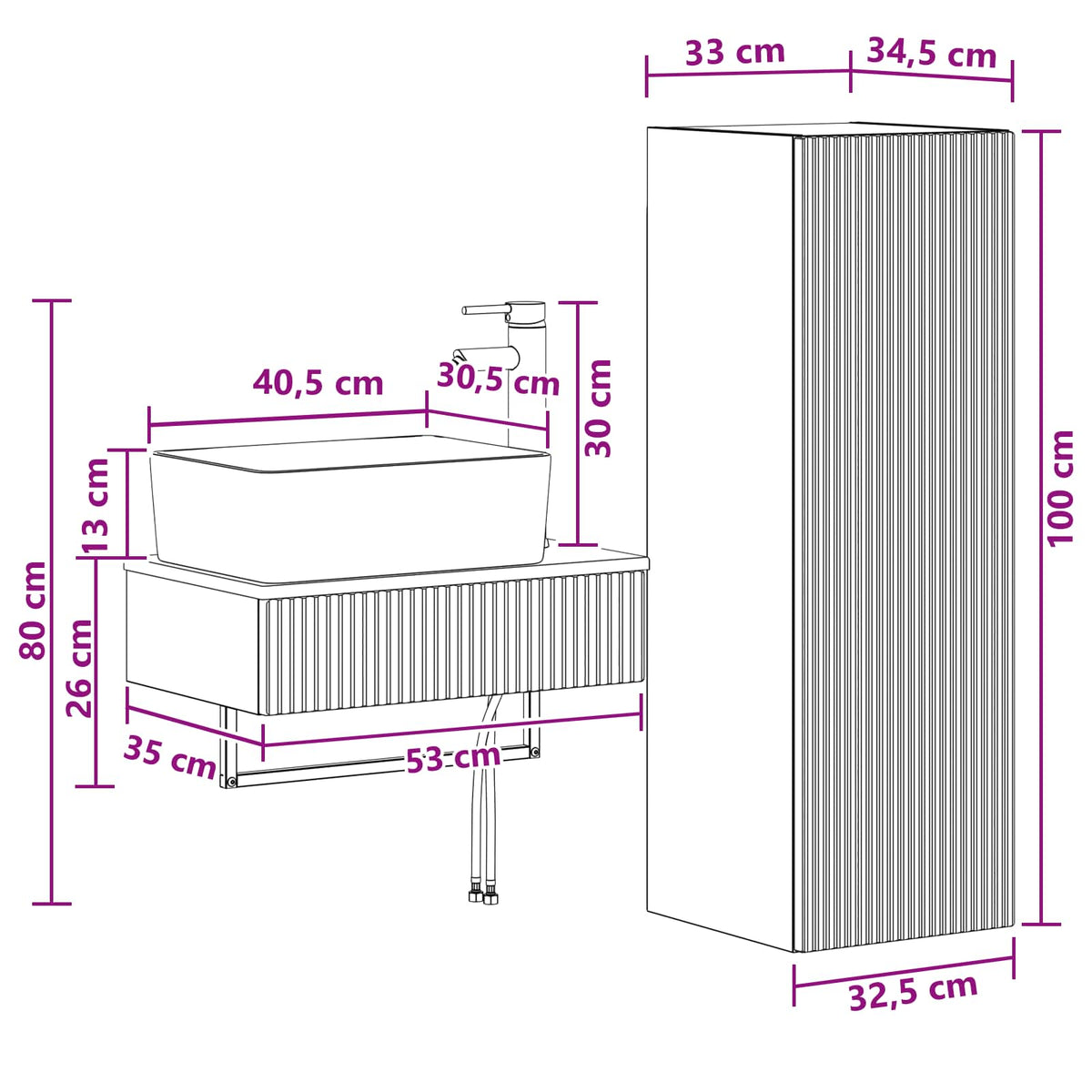 Set namještaja za kupaonicu 2 kom. Betonska siva 33 x 34,5 x 100 cm