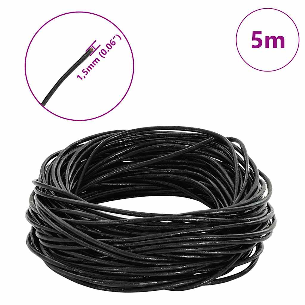 Kožni konop Crna Ø1,5 mm x 5 m Koža