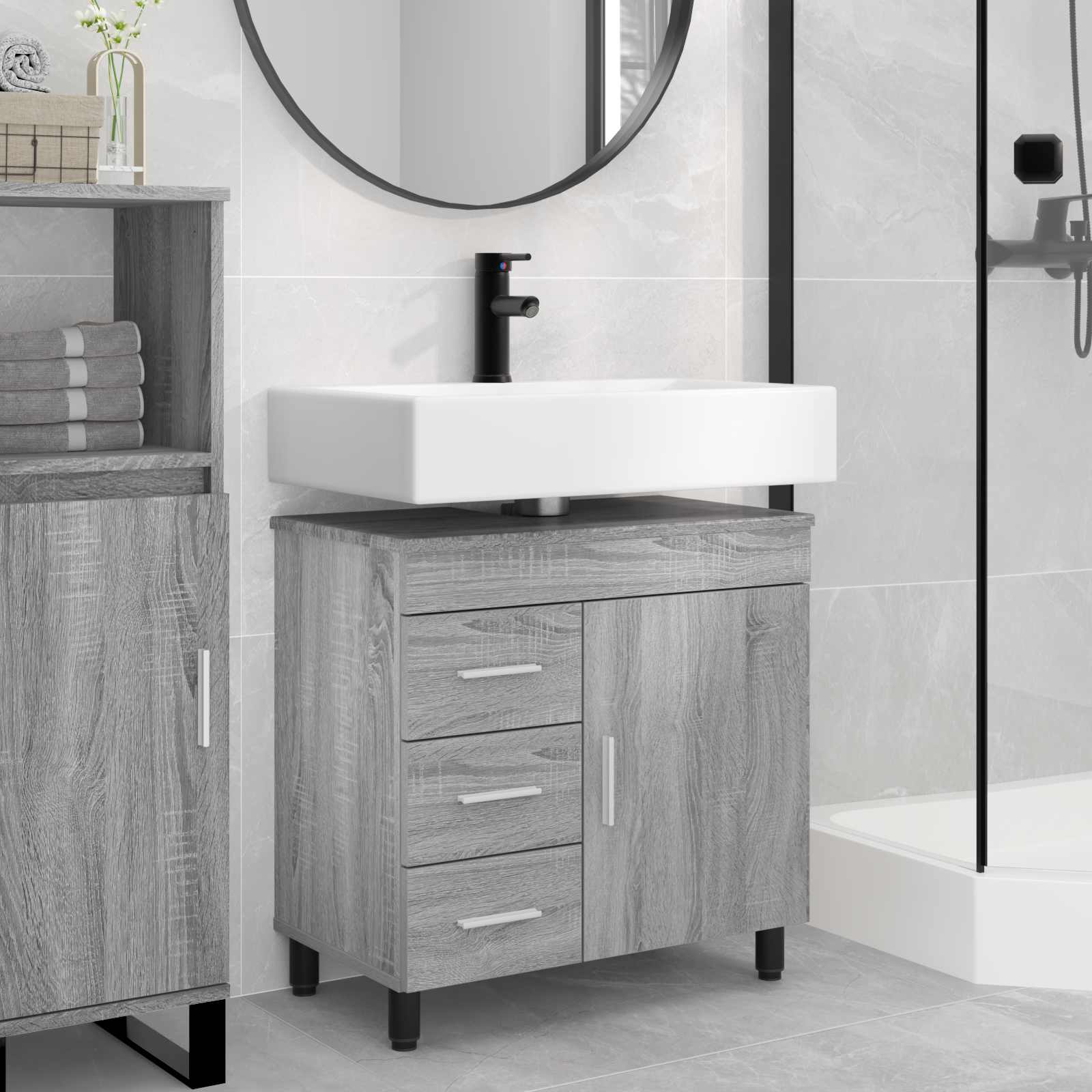Toaletna jedinica Siva Sonoma 60 x 35 x 60 cm Konstruirano drvo