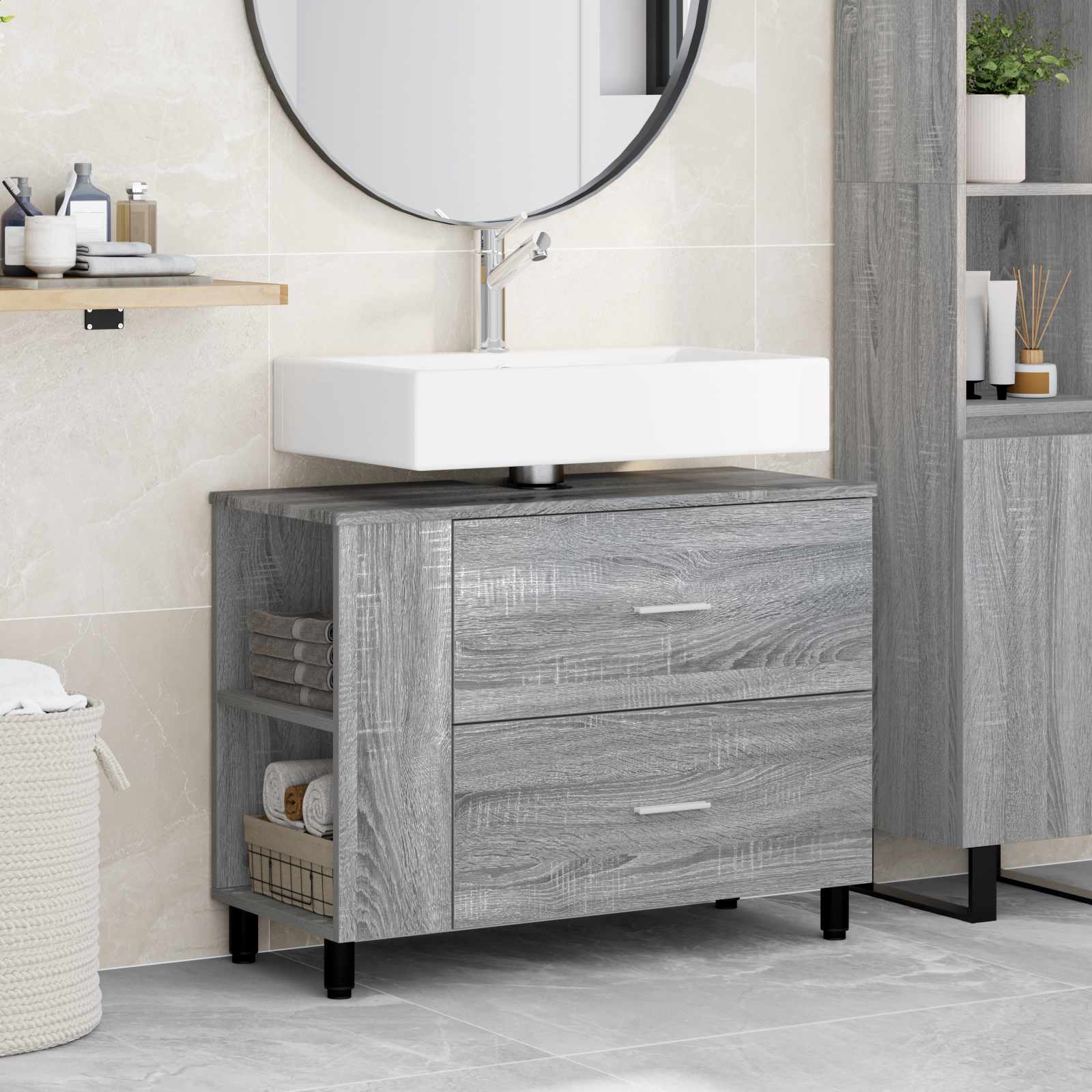 Toaletna jedinica Siva Sonoma 80 x 35 x 60 cm Konstruirano drvo