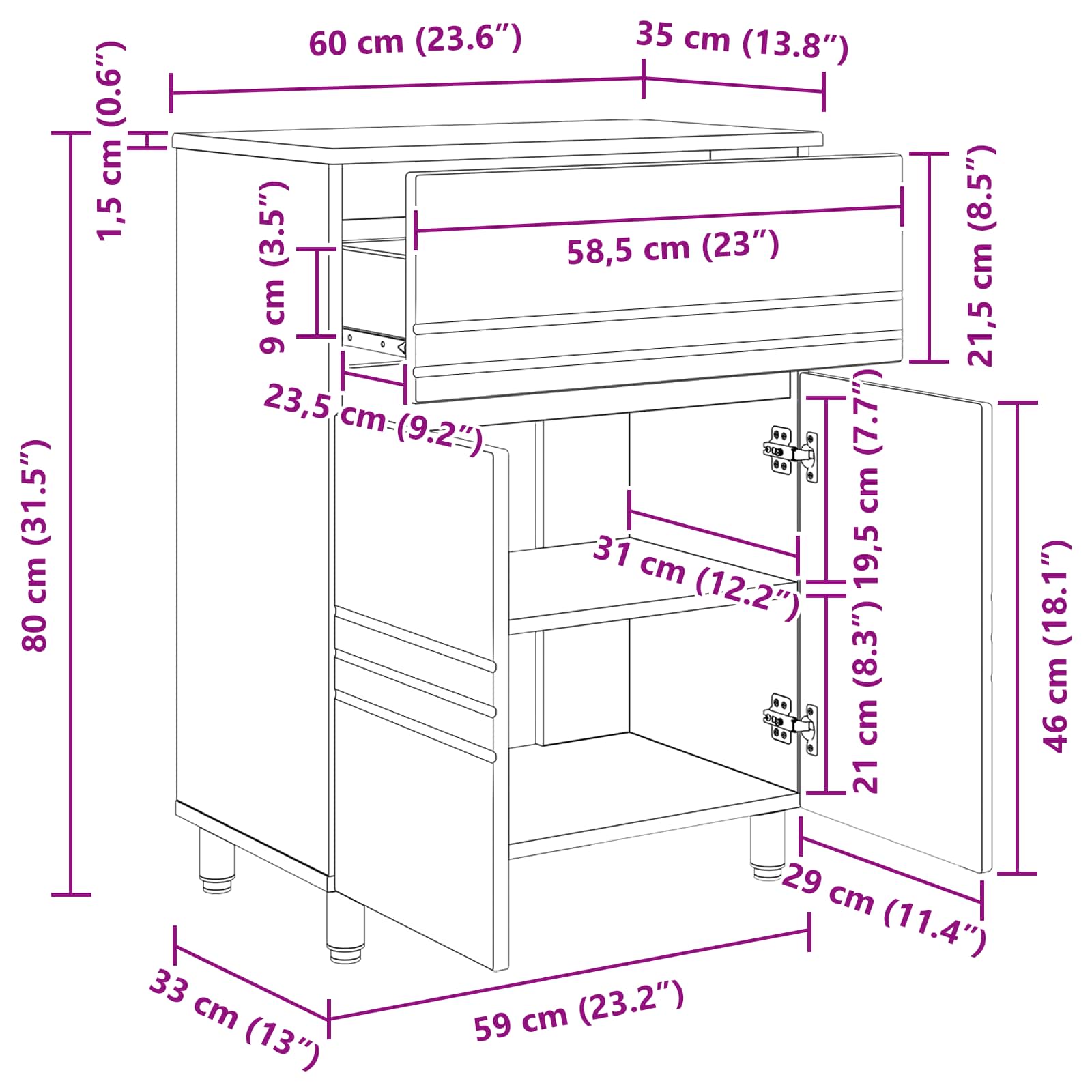 Toaletna jedinica Crna 60 x 35 x 80 cm Konstruirano drvo