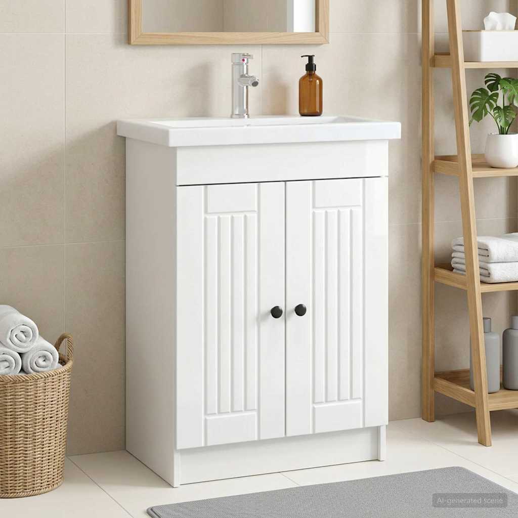 Ormarić ispod umivaonika Bijela visokog sjaja 56 x 37,5 x 81 cm