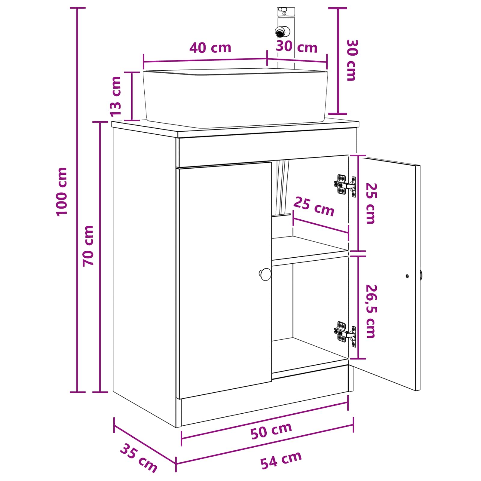 Kupaonski umivaonik s sudoperom Crna 54 x 35 x 83 cm