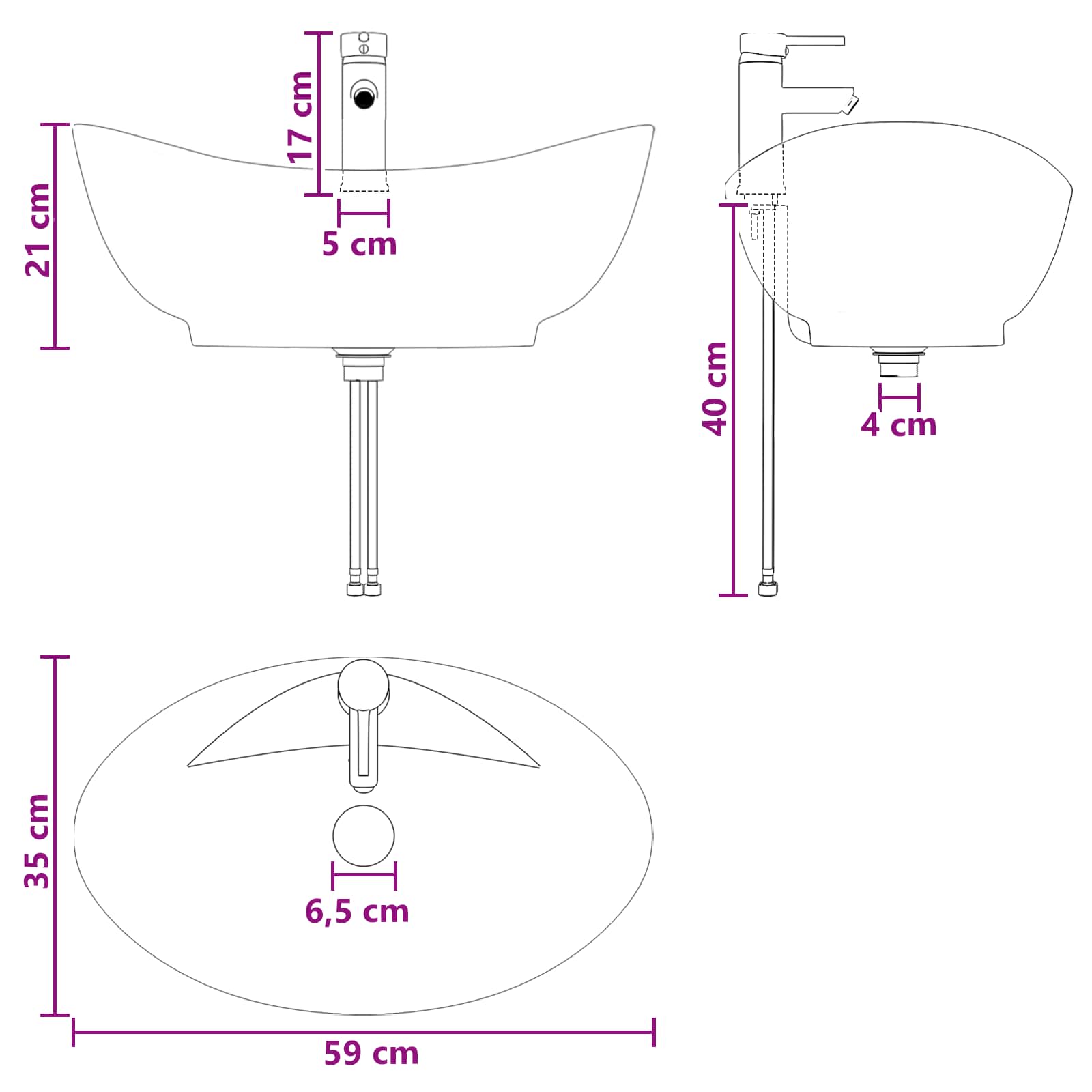 Umivaonik za kupaonicu Mat Crna 59 x 35 x 21 cm Metal